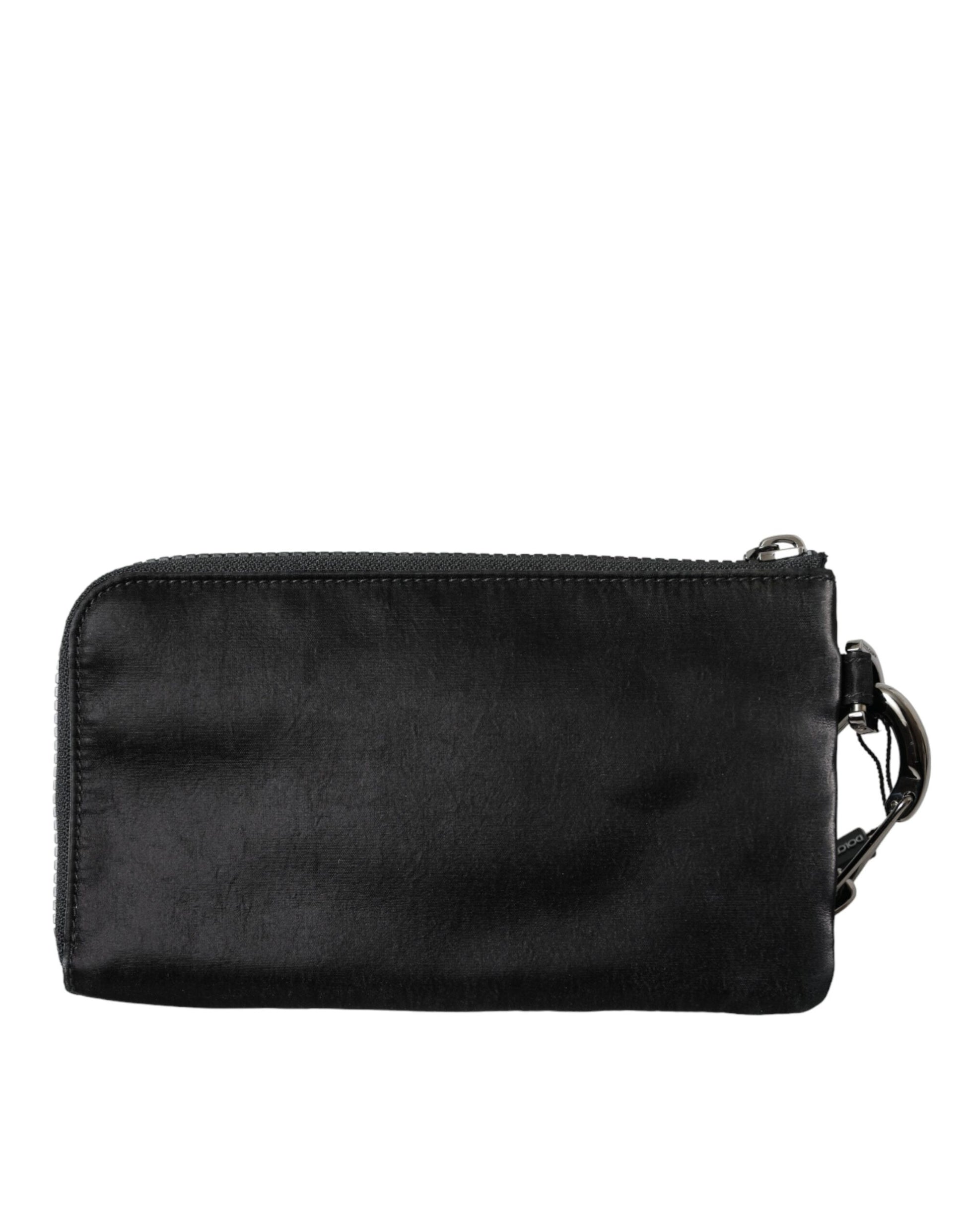 Dolce &amp; Gabbana – Schwarze Clutch aus Nylon mit Logo-Schild und Schlüsselring