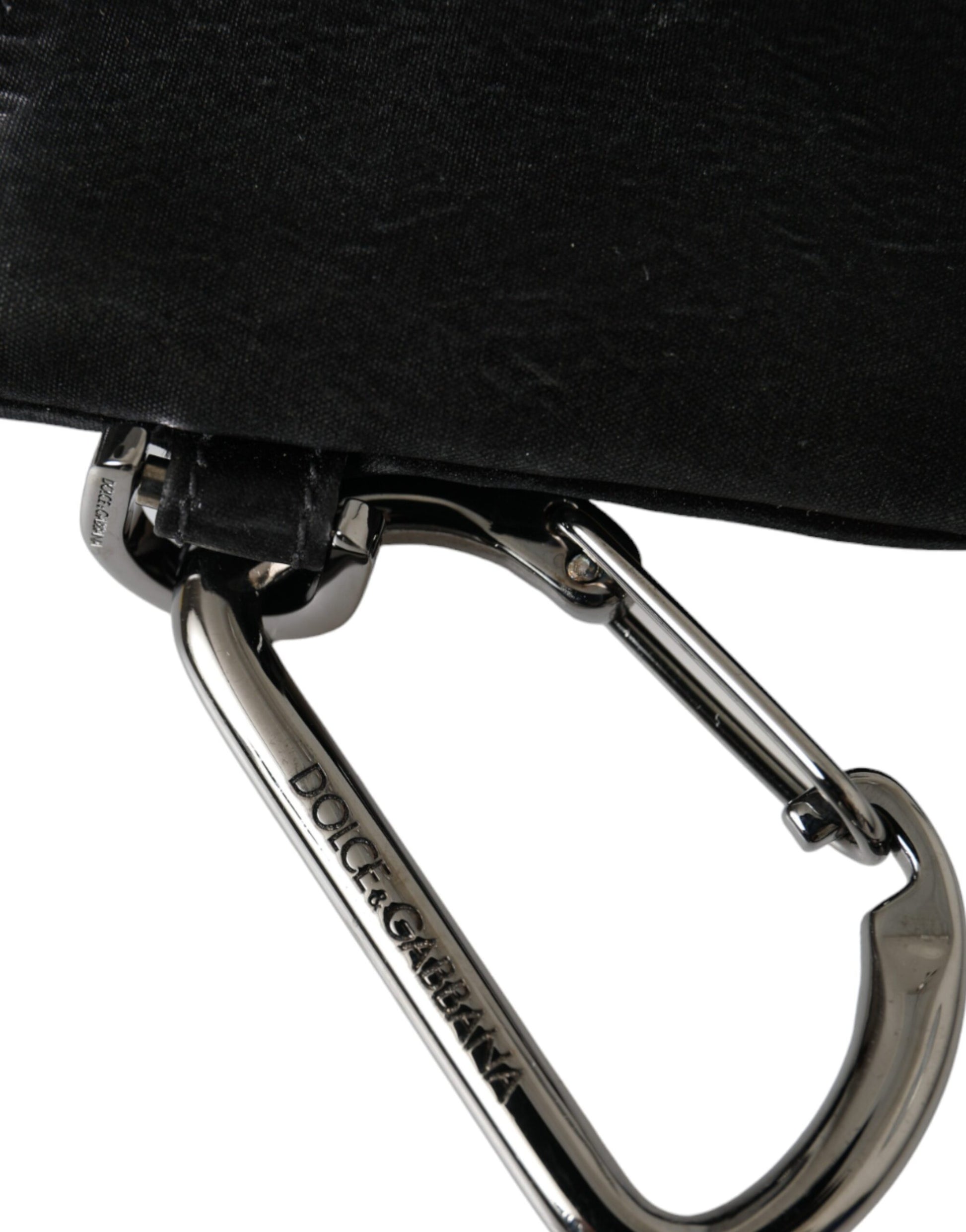 Dolce &amp; Gabbana – Schwarze Clutch aus Nylon mit Logo-Schild und Schlüsselring