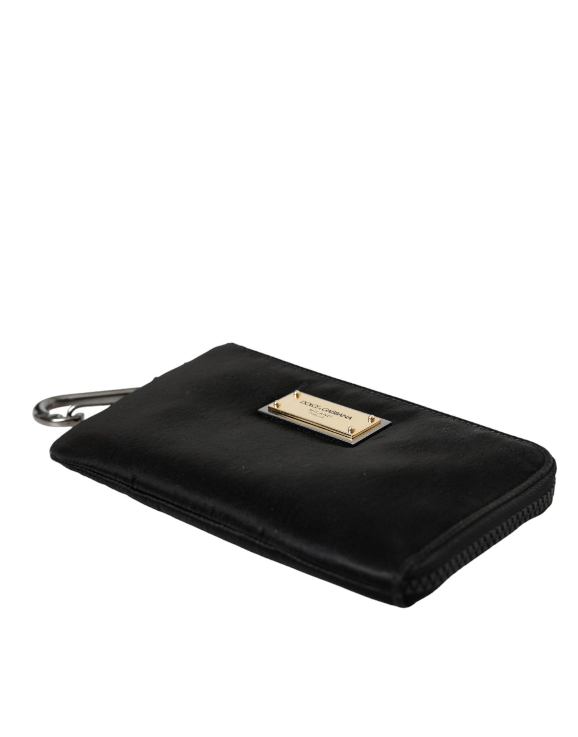 Dolce &amp; Gabbana – Schwarze Clutch aus Nylon mit Logo-Schild und Schlüsselring