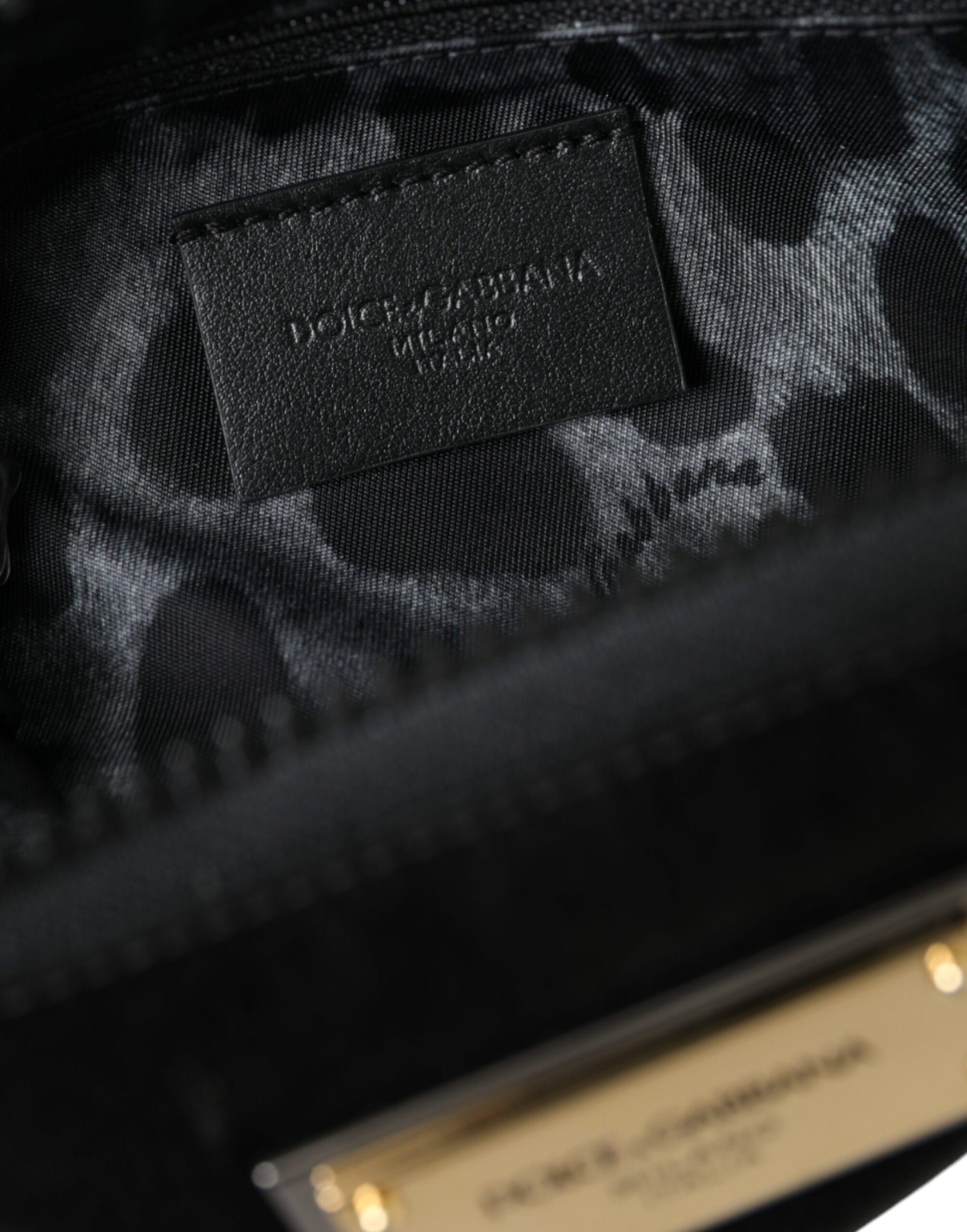 Dolce &amp; Gabbana – Schwarze Clutch aus Nylon mit Logo-Schild und Schlüsselring