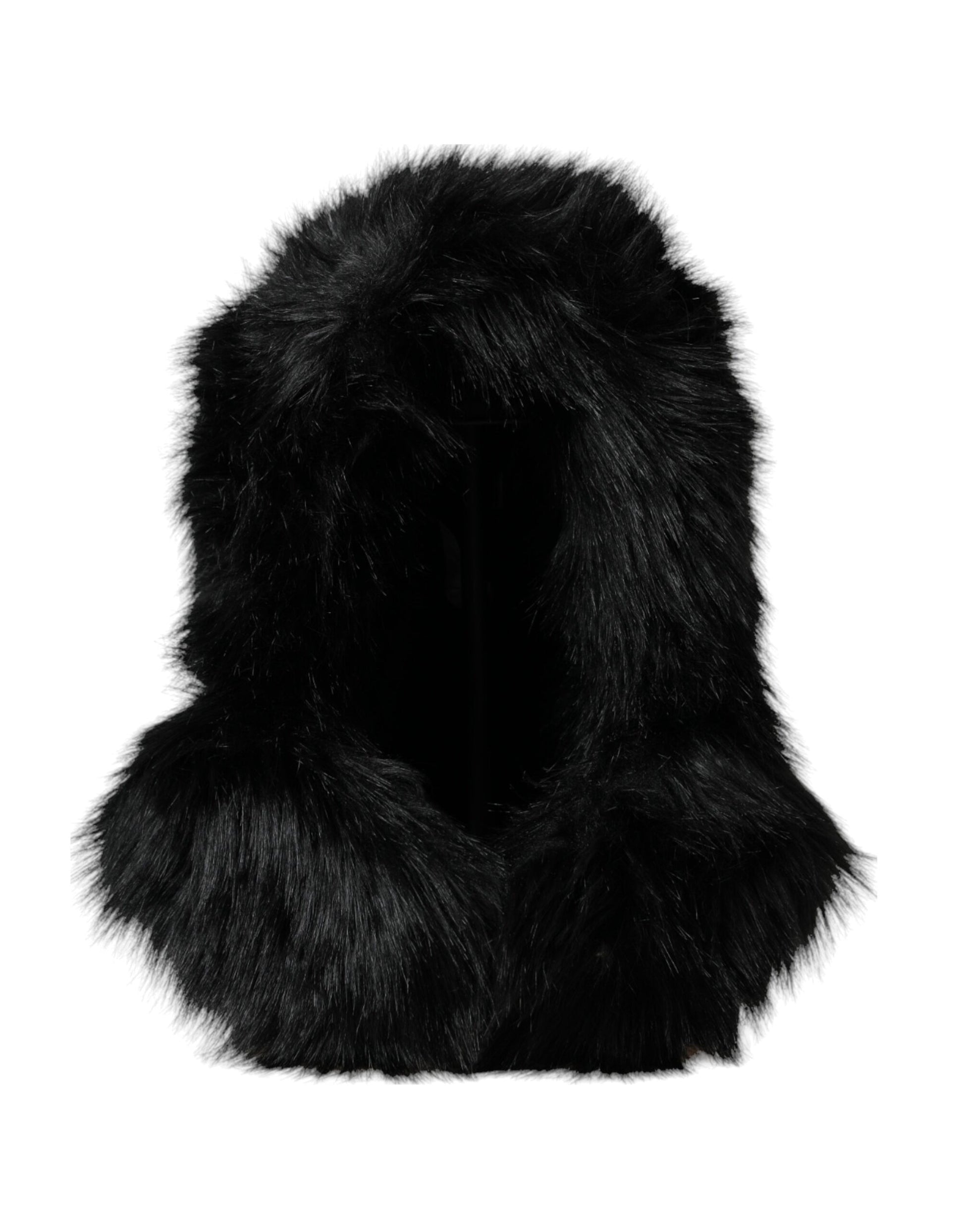 Chapeau Dolce & Gabbana en fausse fourrure noire type cagoule intégrale