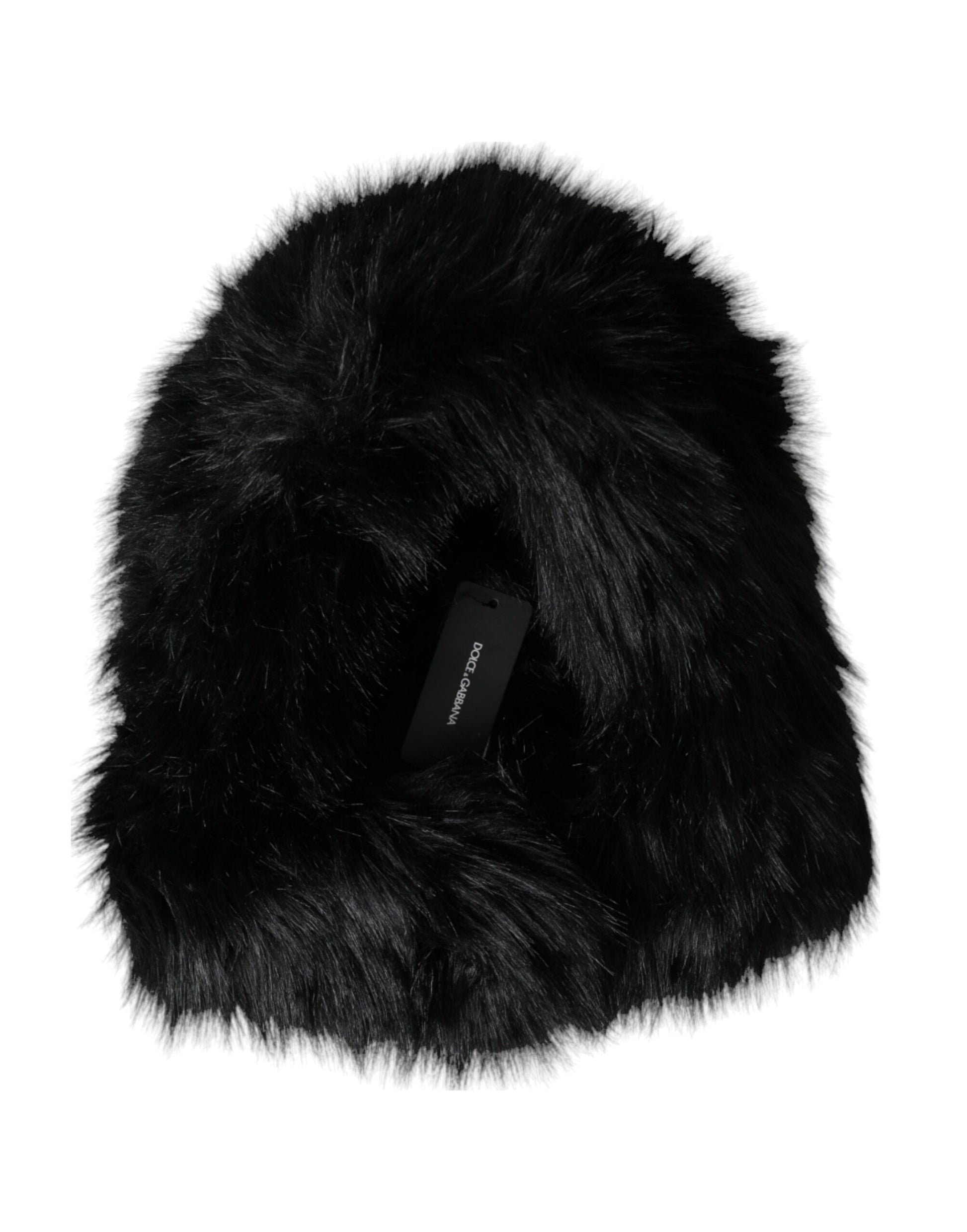 Chapeau Dolce & Gabbana en fausse fourrure noire type cagoule intégrale