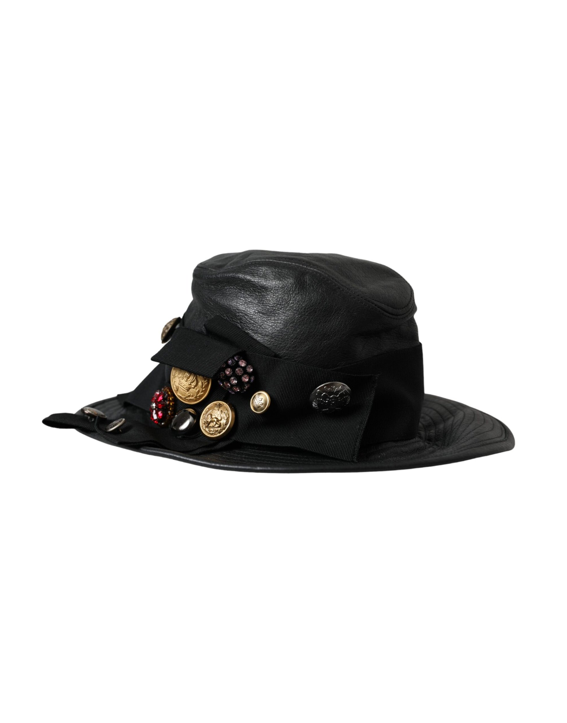 Chapeau à large bord Dolce & Gabbana en cuir noir DG orné de cristaux