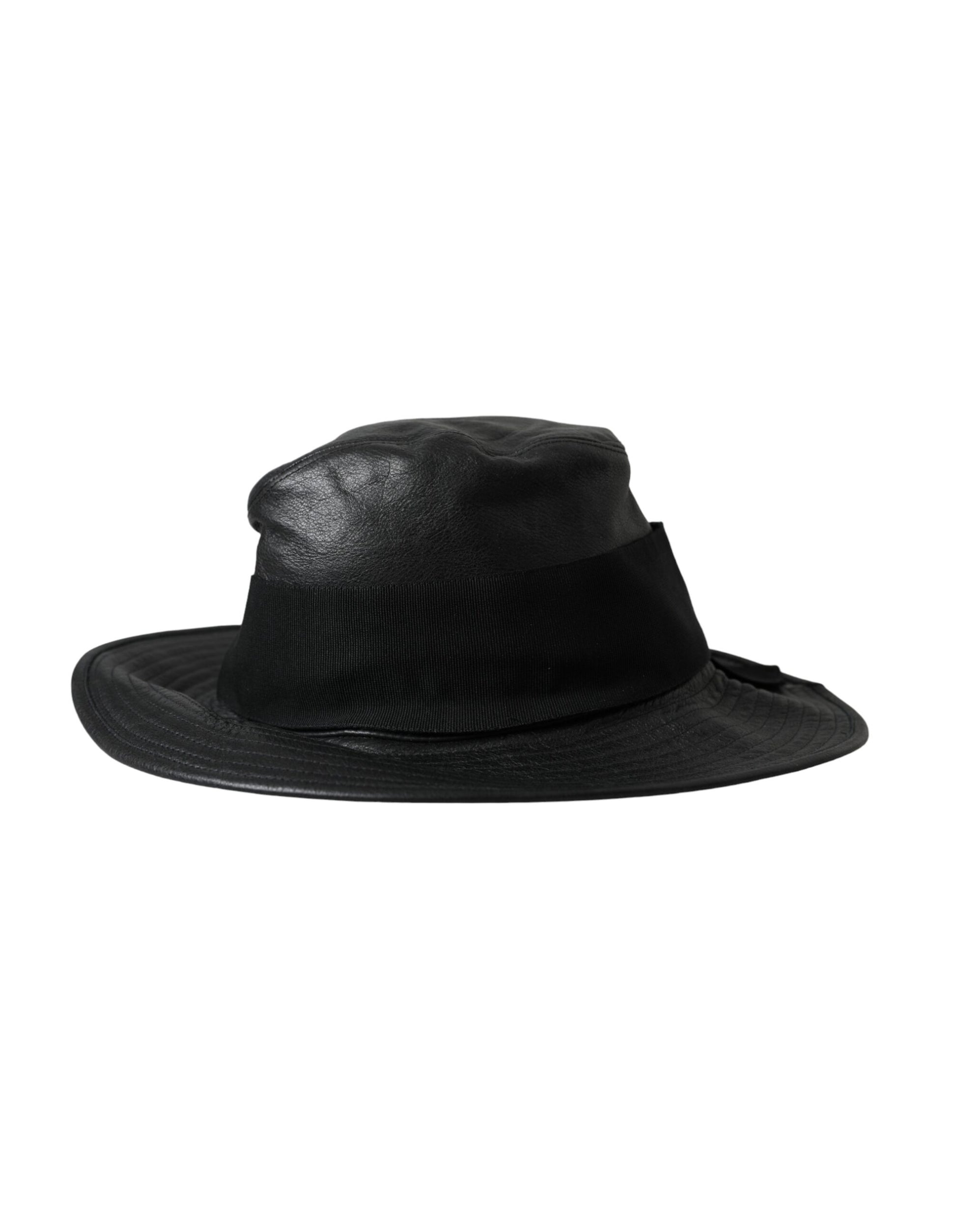 Chapeau à large bord Dolce & Gabbana en cuir noir DG orné de cristaux