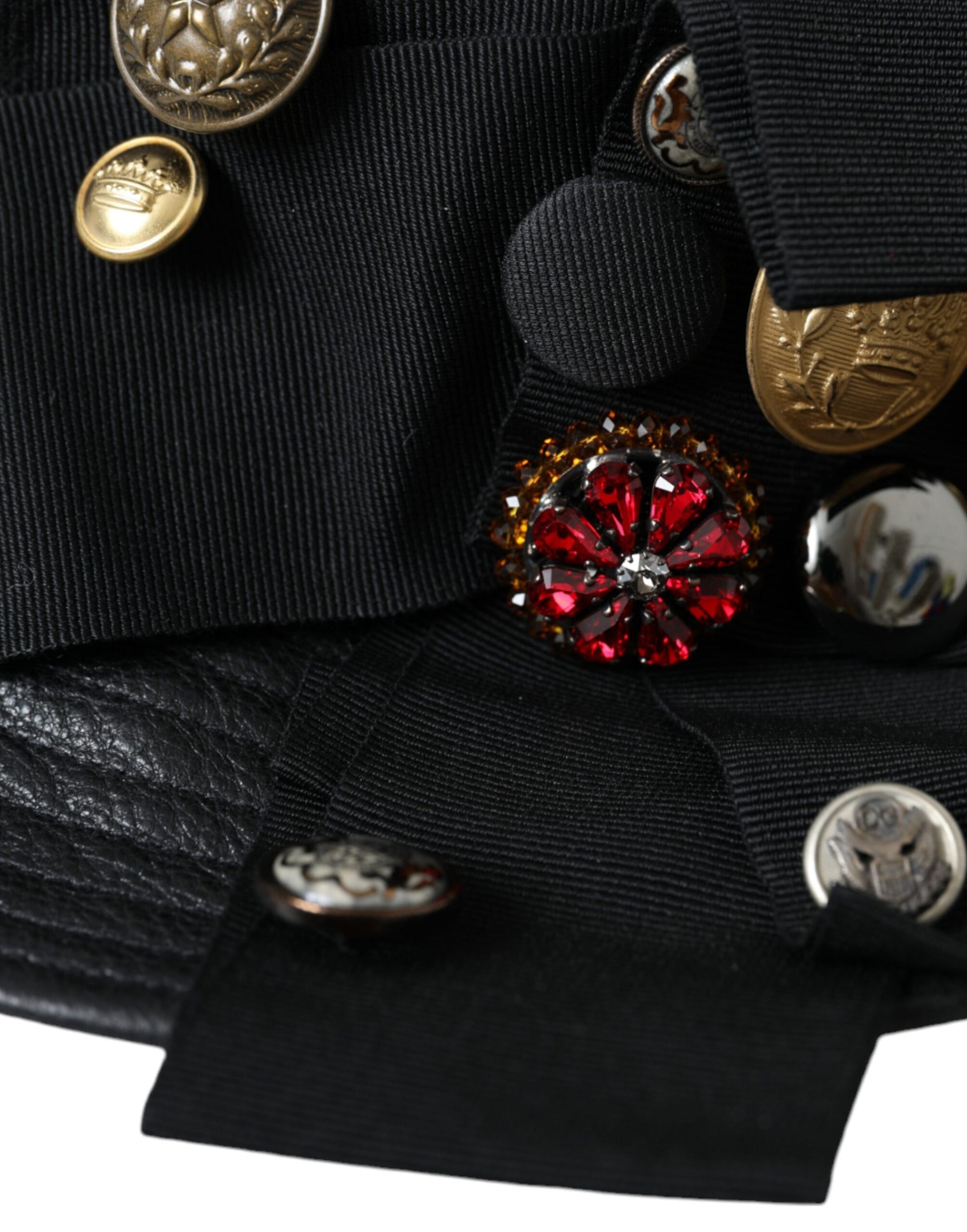 Chapeau à large bord Dolce & Gabbana en cuir noir DG orné de cristaux