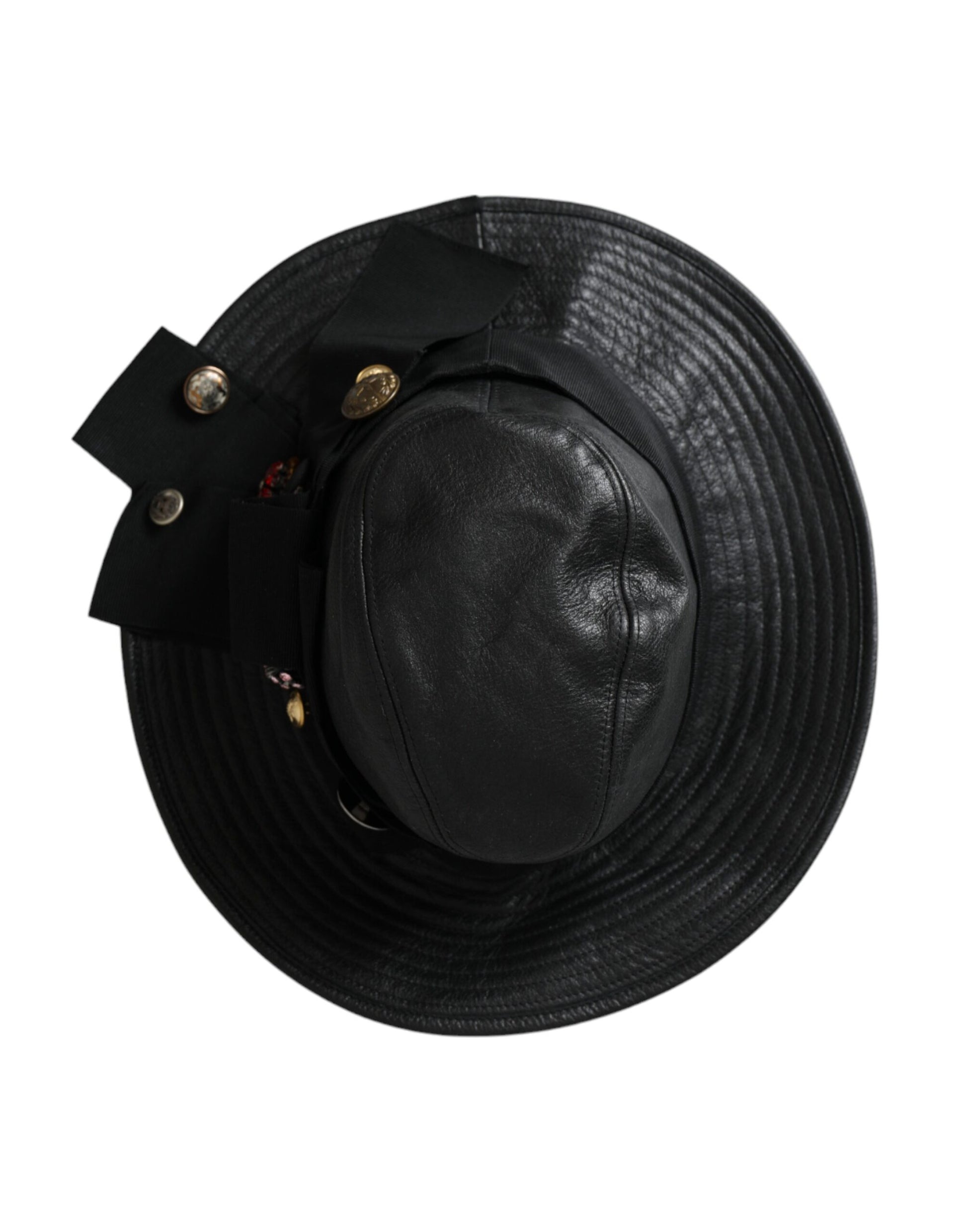 Chapeau à large bord Dolce & Gabbana en cuir noir DG orné de cristaux