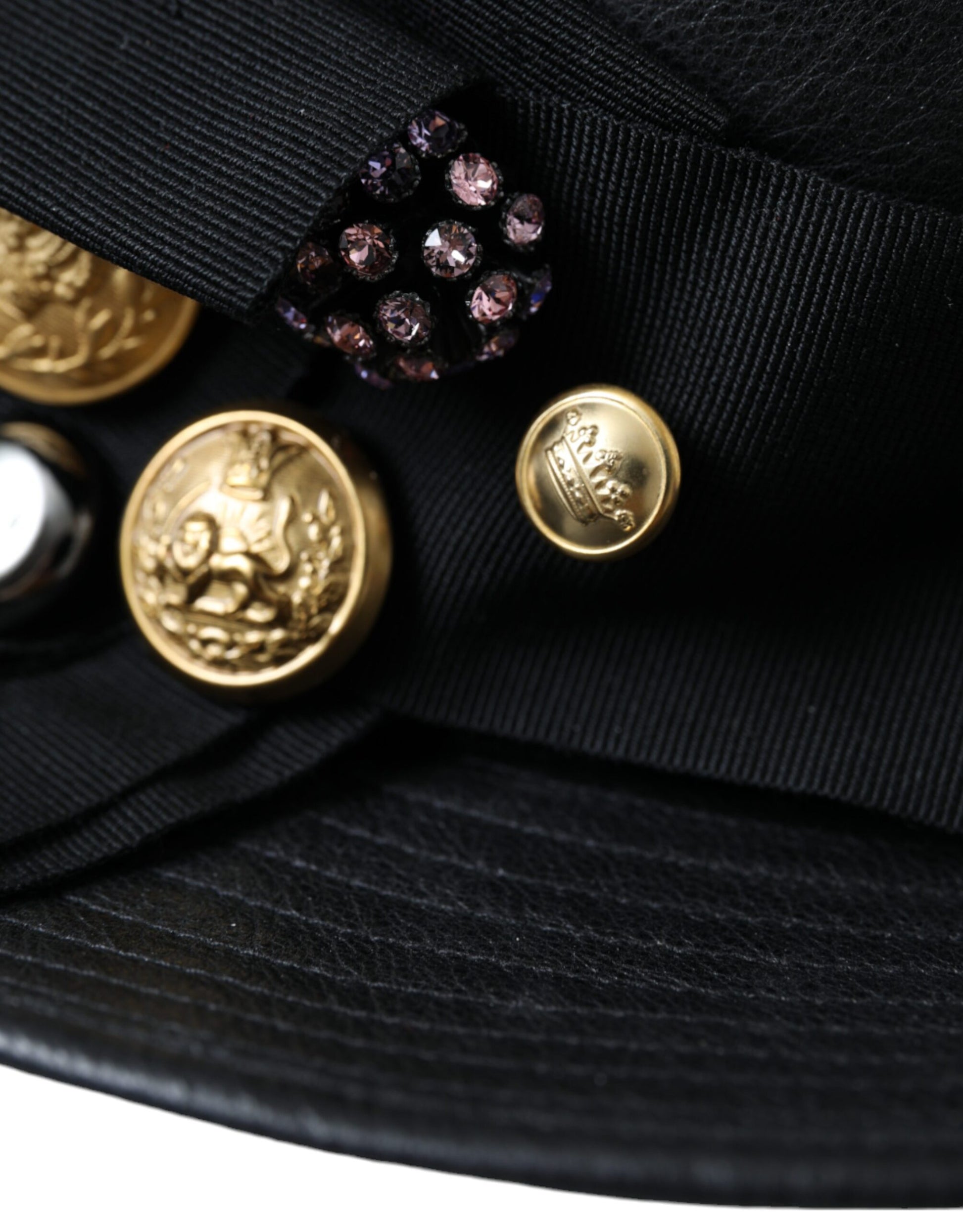 Chapeau à large bord Dolce & Gabbana en cuir noir DG orné de cristaux