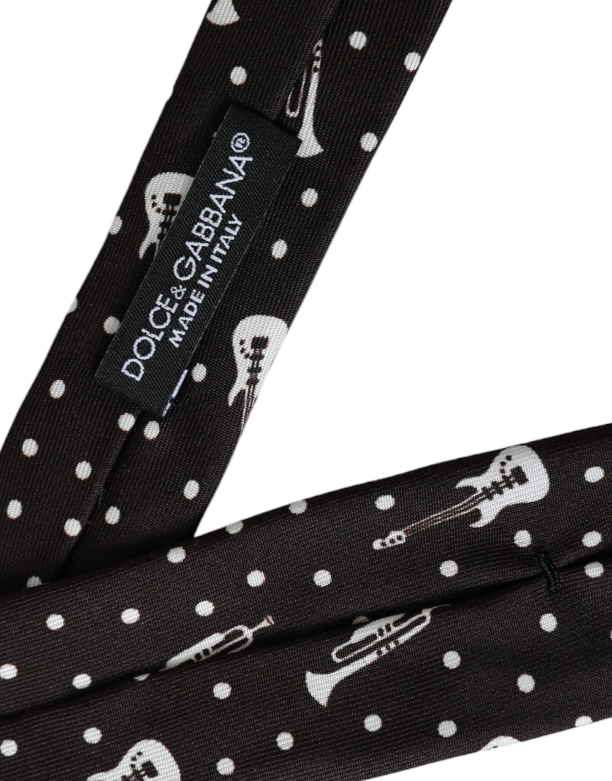 Cravate à motif guitare noire Dolce & Gabbana en soie réglable
