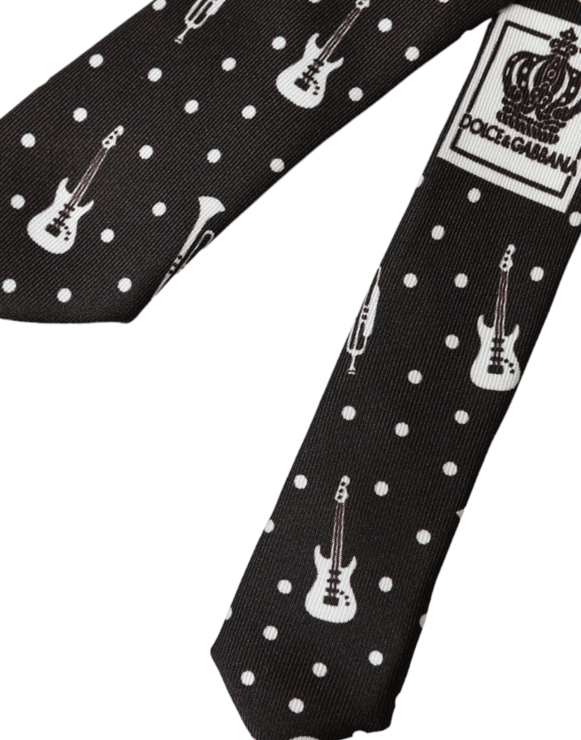 Cravate à motif guitare noire Dolce & Gabbana en soie réglable
