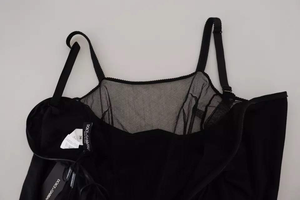 Robe portefeuille fourreau mi-longue en laine noire Dolce & Gabbana