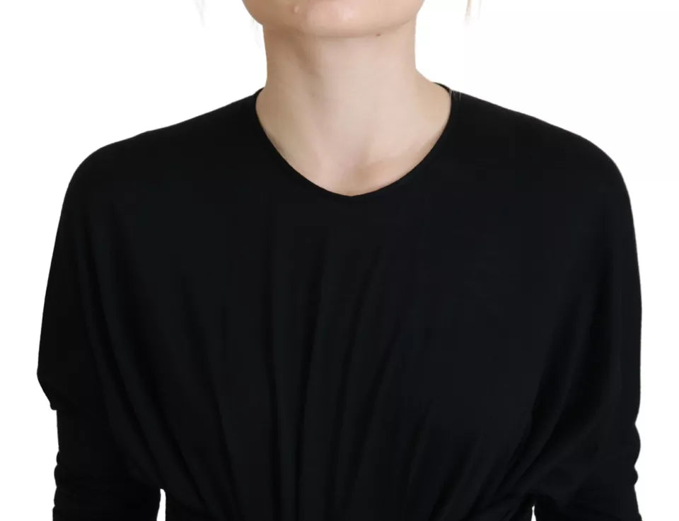 Robe portefeuille fourreau mi-longue en laine noire Dolce & Gabbana