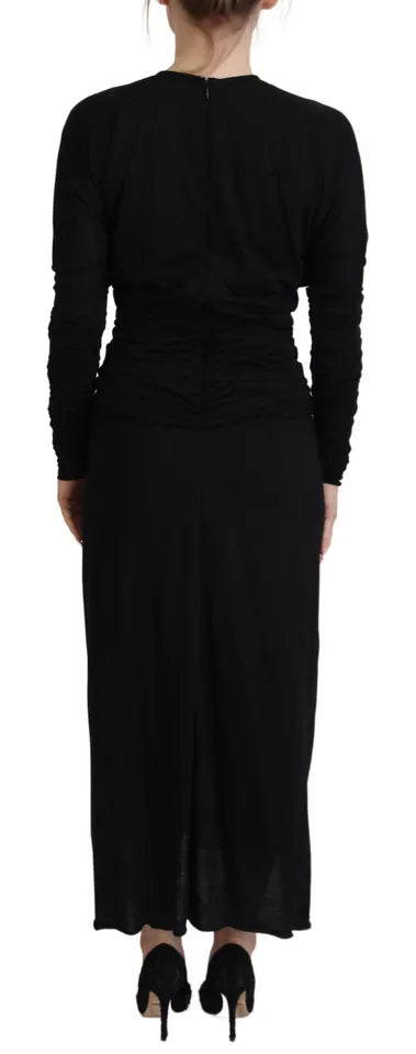 Robe portefeuille fourreau mi-longue en laine noire Dolce & Gabbana