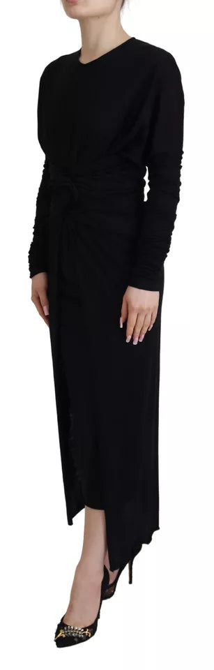 Robe portefeuille fourreau mi-longue en laine noire Dolce & Gabbana