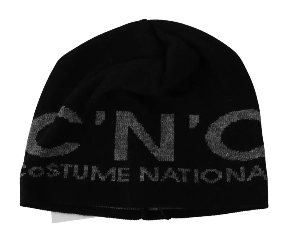 Bonnet Costume National en mélange de laine noire avec logo