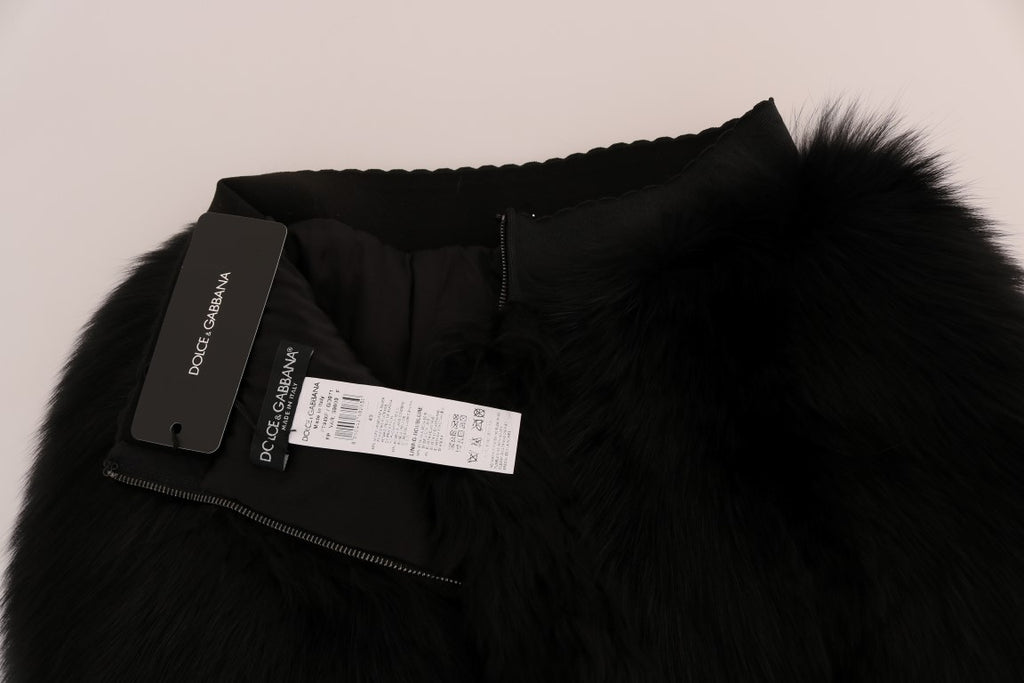 Mini-short Dolce & Gabbana noir en fourrure d'agneau et de renard