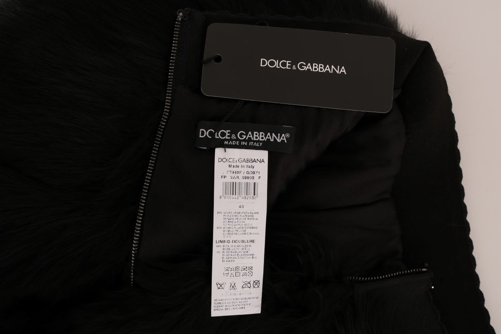 Mini-short Dolce & Gabbana noir en fourrure d'agneau et de renard