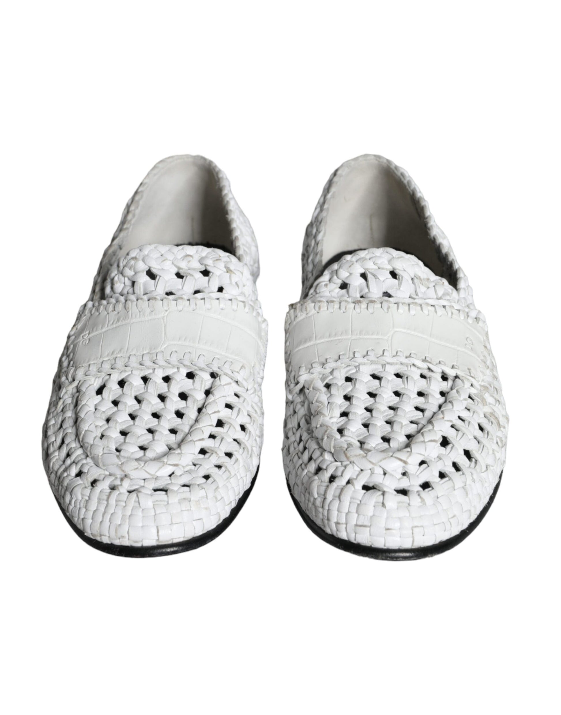 Mocassins à enfiler Dolce & Gabbana en cuir tressé blanc pour hommes