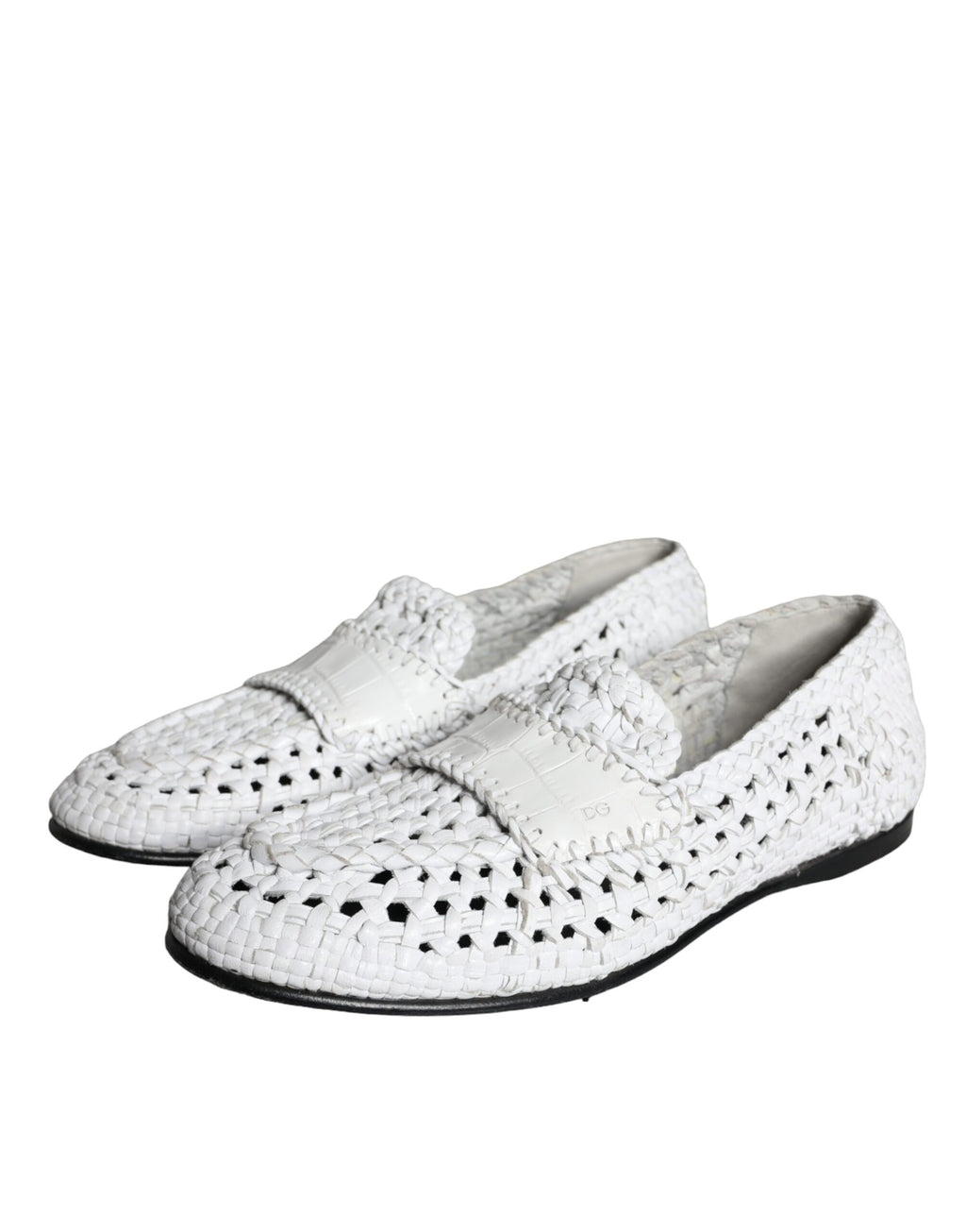 Mocassins à enfiler Dolce & Gabbana en cuir tressé blanc pour hommes