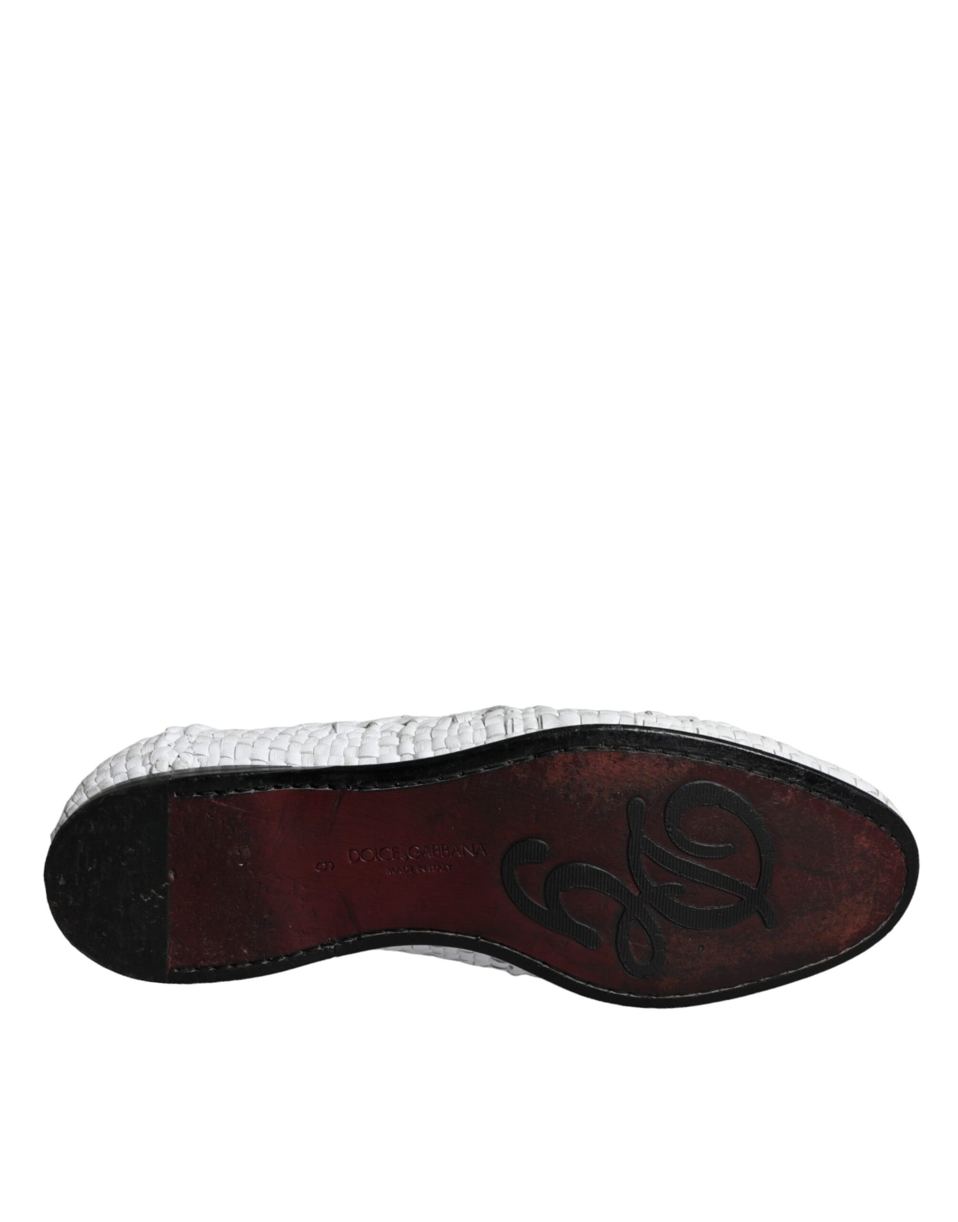 Mocassins à enfiler Dolce & Gabbana en cuir tressé blanc pour hommes