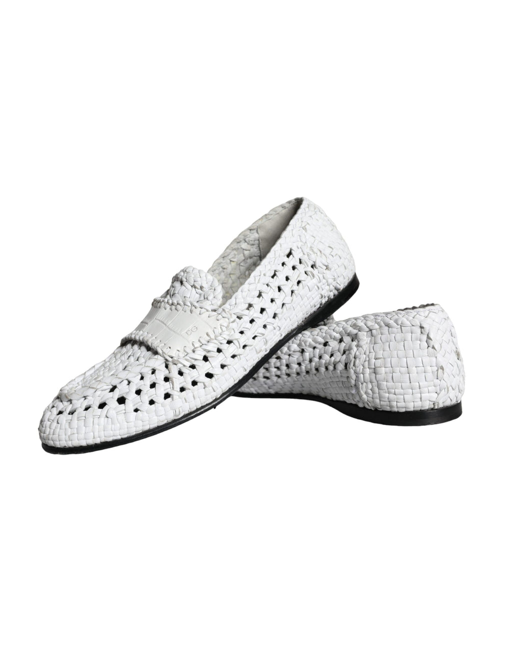 Mocassins à enfiler Dolce & Gabbana en cuir tressé blanc pour hommes