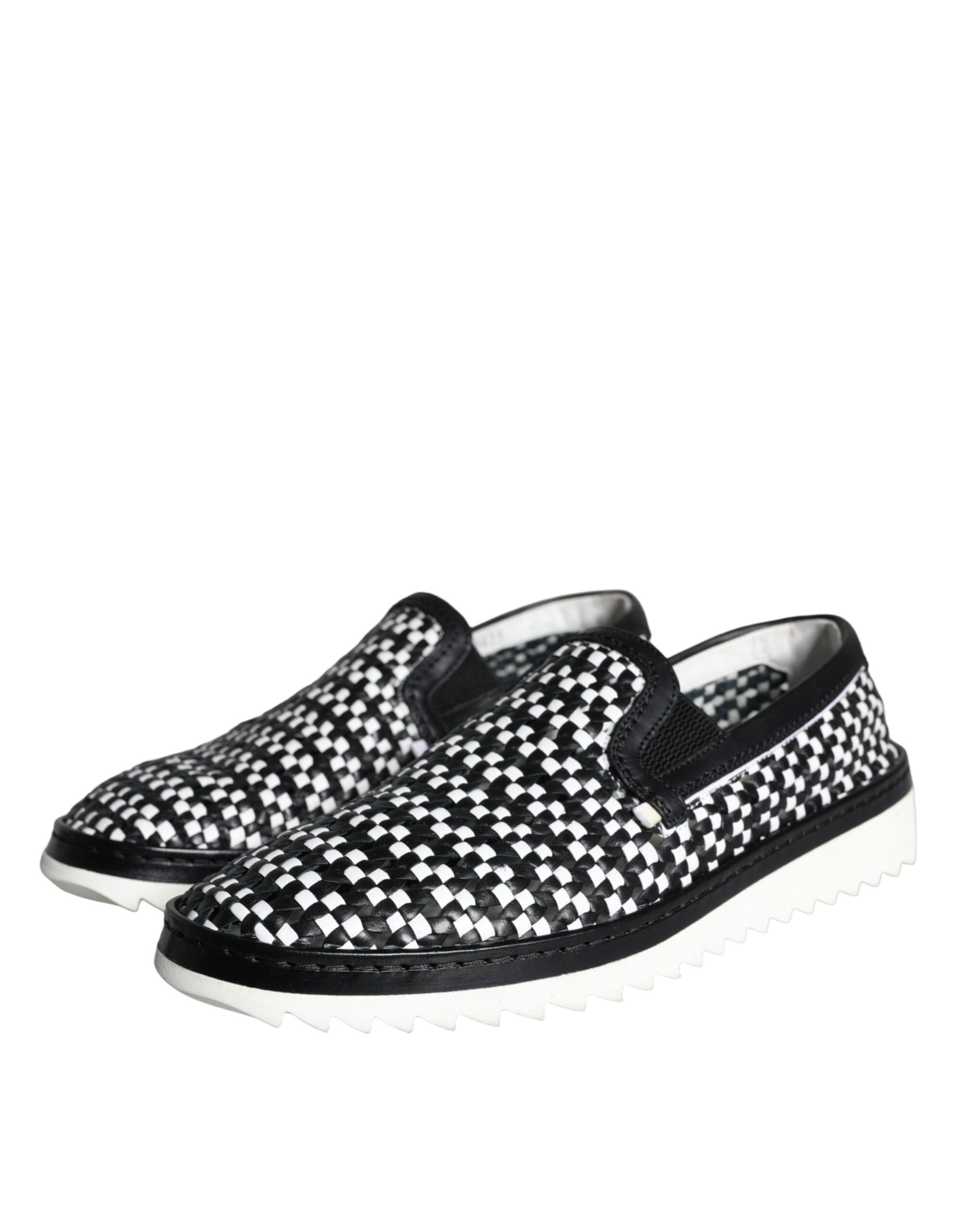 Chaussures Homme Mocassins Tissés Noirs et Blancs Dolce & Gabbana