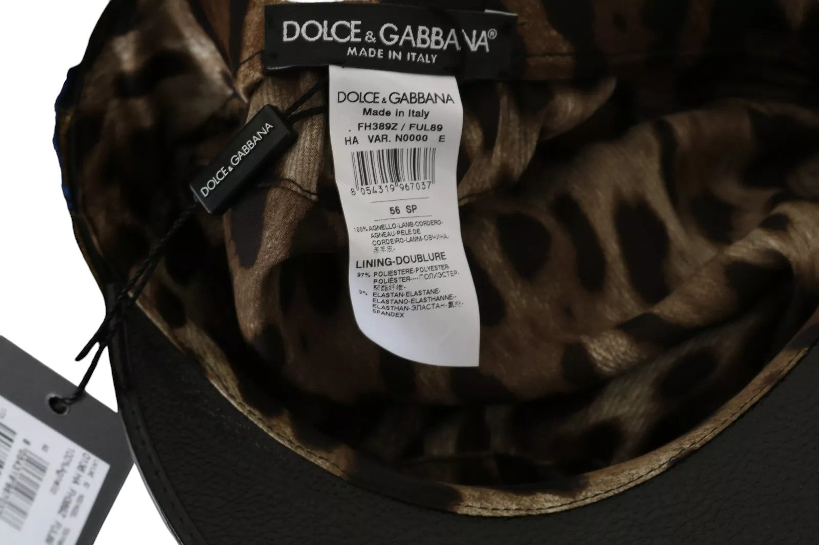 Casquette de marin Dolce & Gabbana en cuir noir, perles de cristal et ruban doré