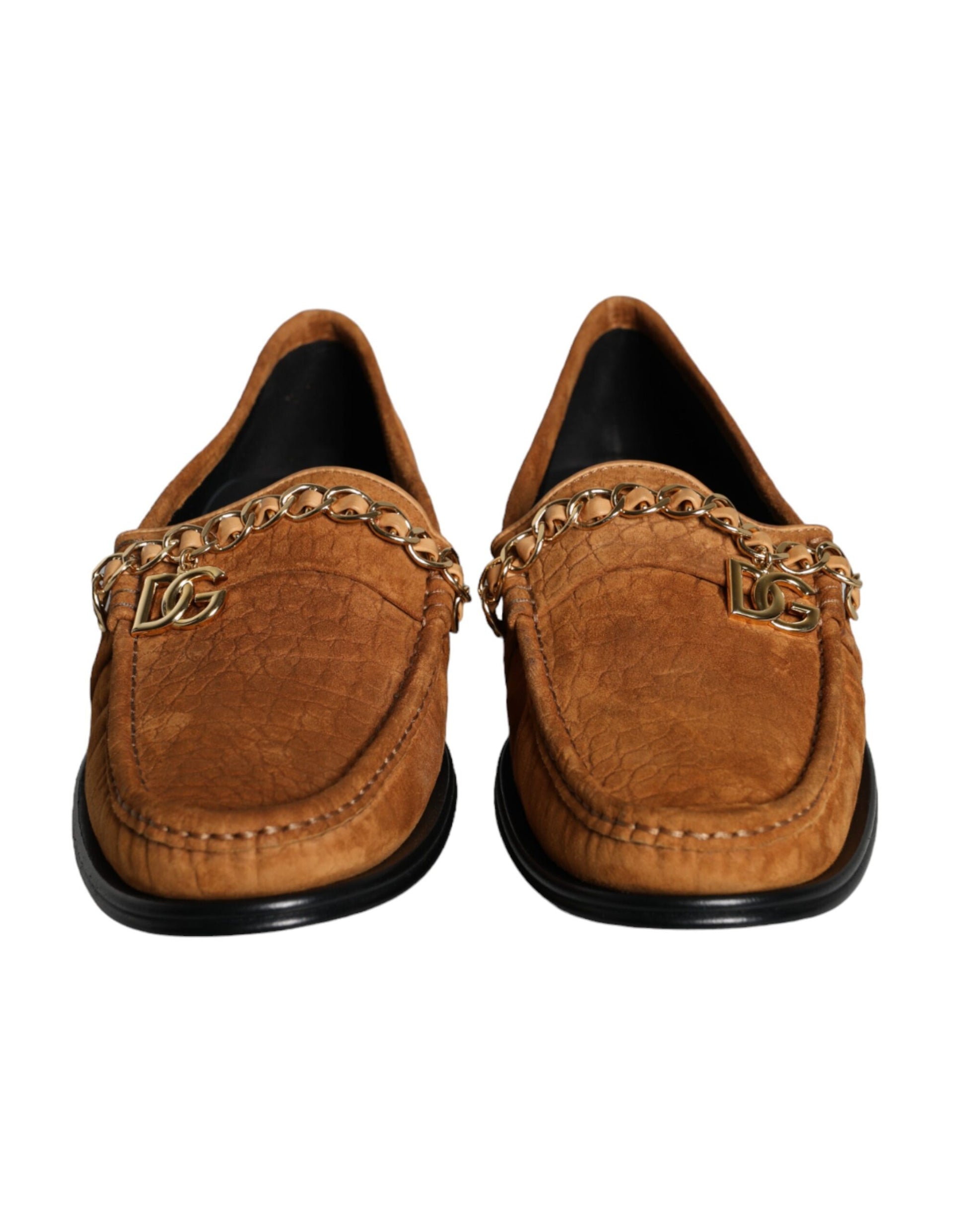 Chaussures mocassins Dolce & Gabbana en velours marron et cuir avec logo à enfiler