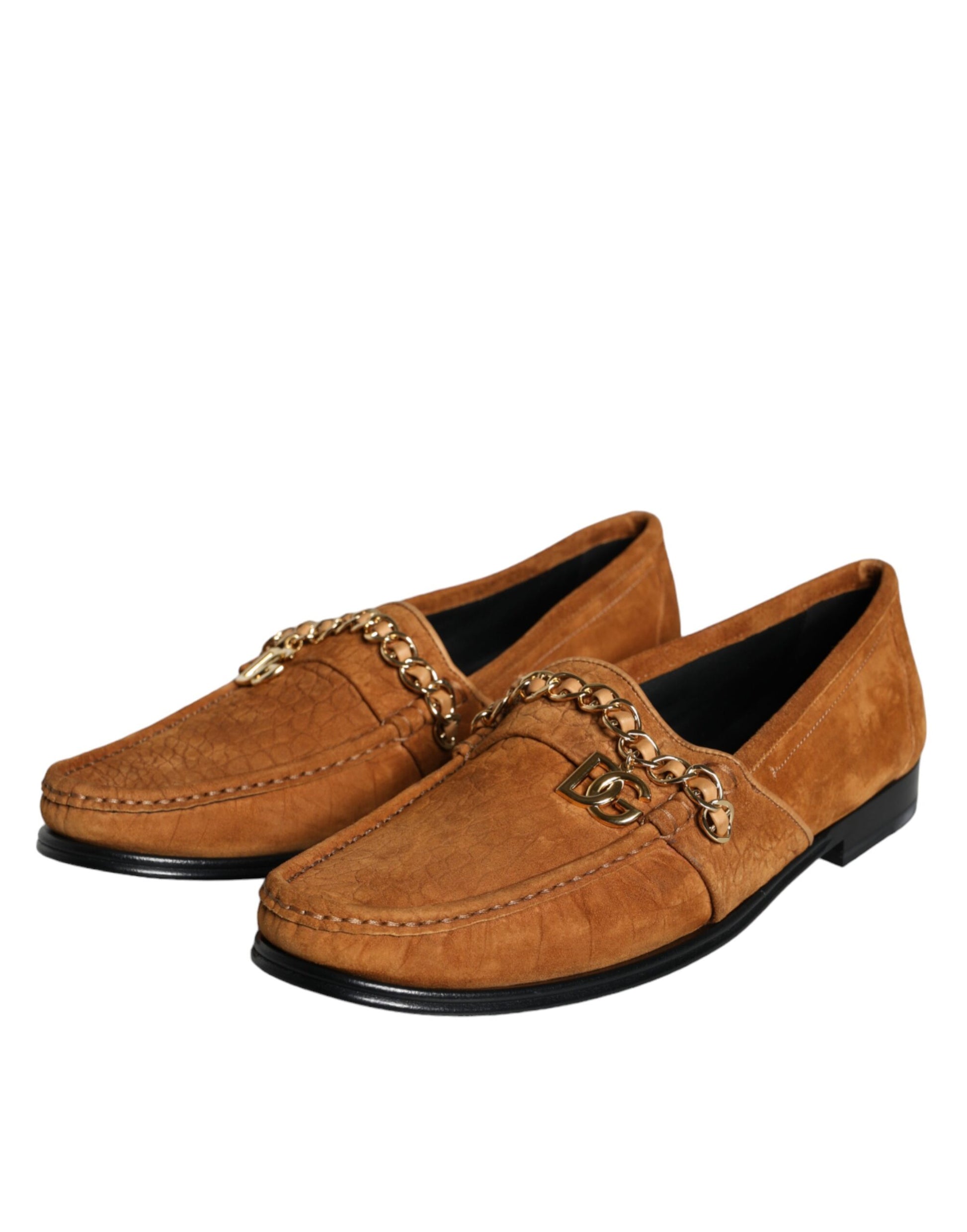 Chaussures mocassins Dolce & Gabbana en velours marron et cuir avec logo à enfiler