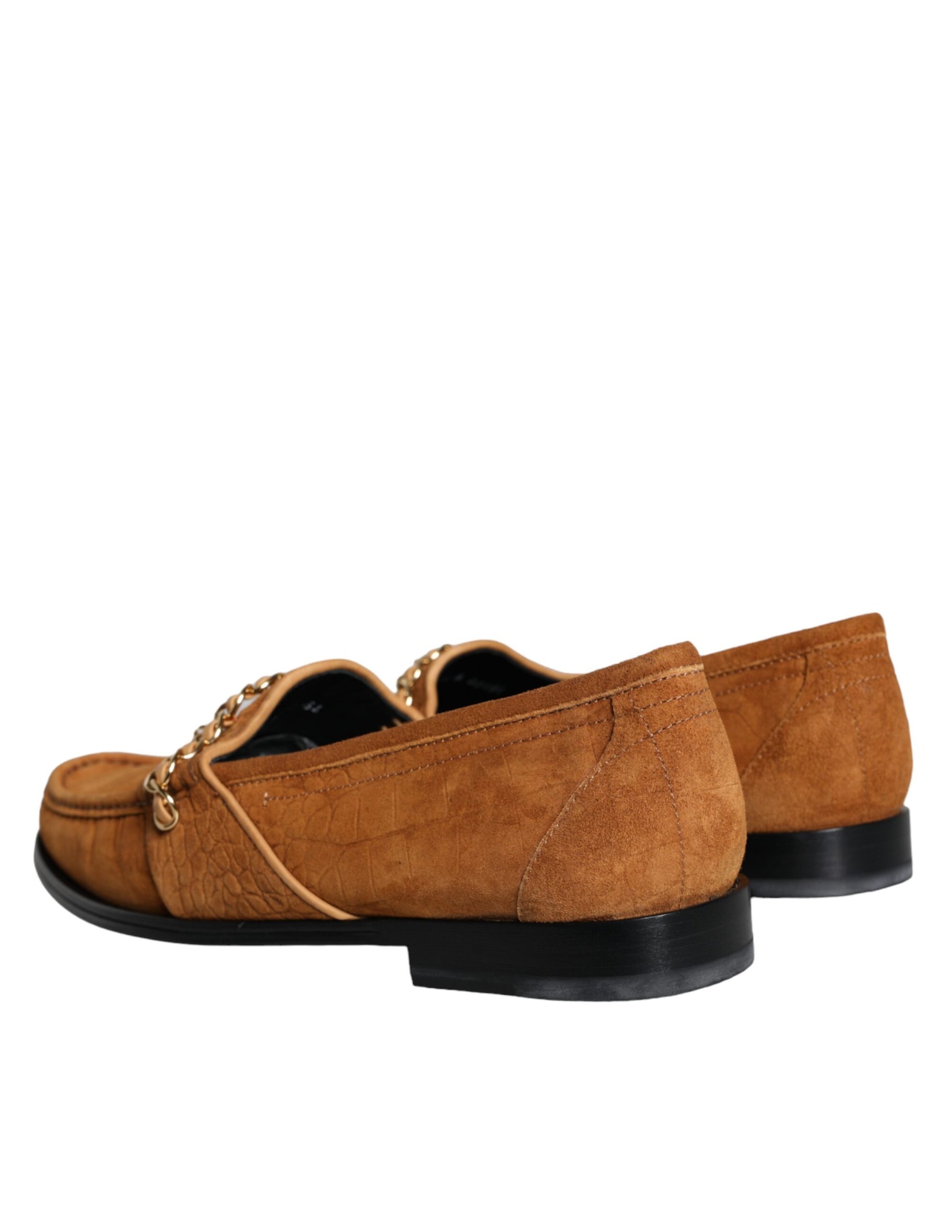 Chaussures mocassins Dolce & Gabbana en velours marron et cuir avec logo à enfiler