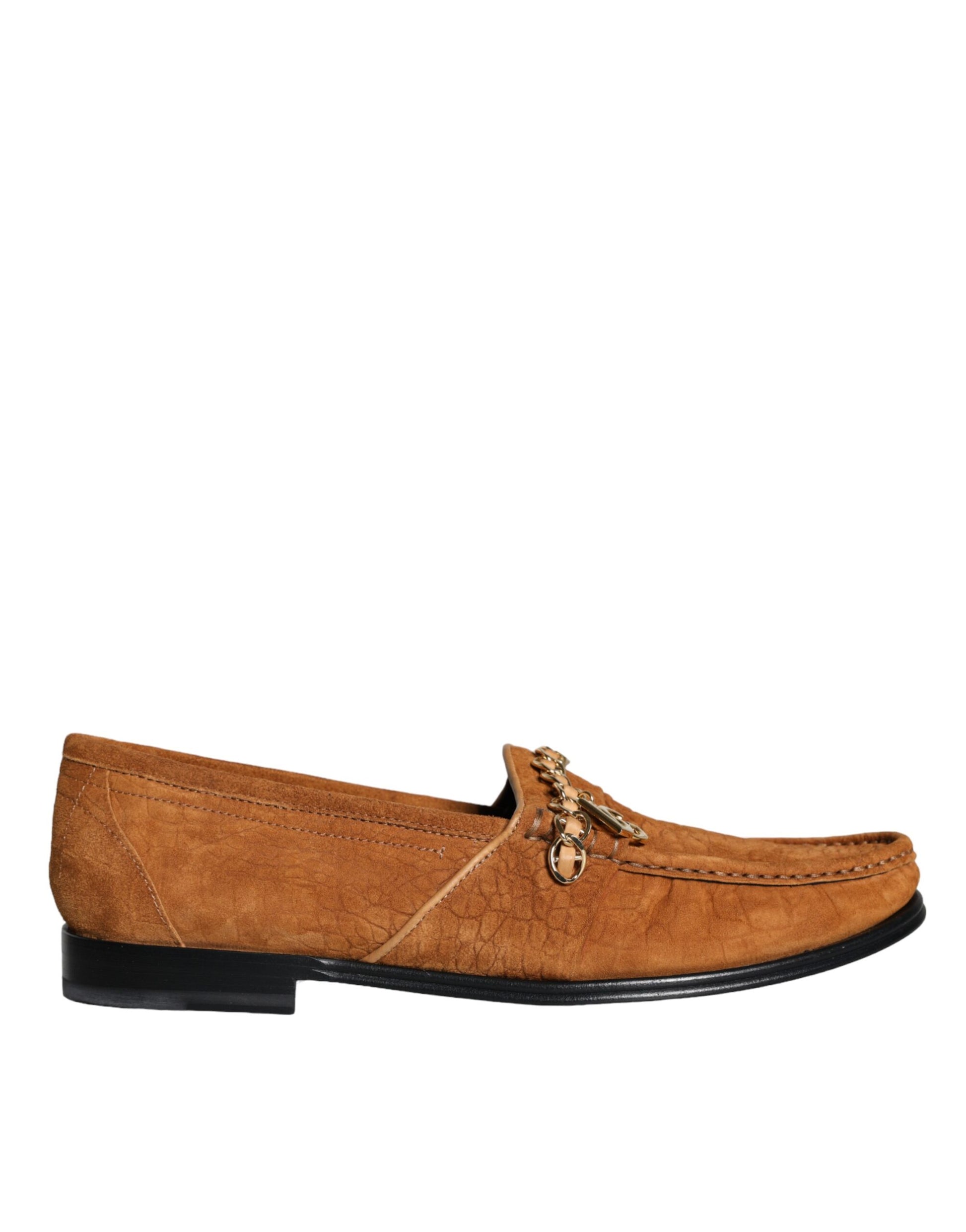 Chaussures mocassins Dolce & Gabbana en velours marron et cuir avec logo à enfiler