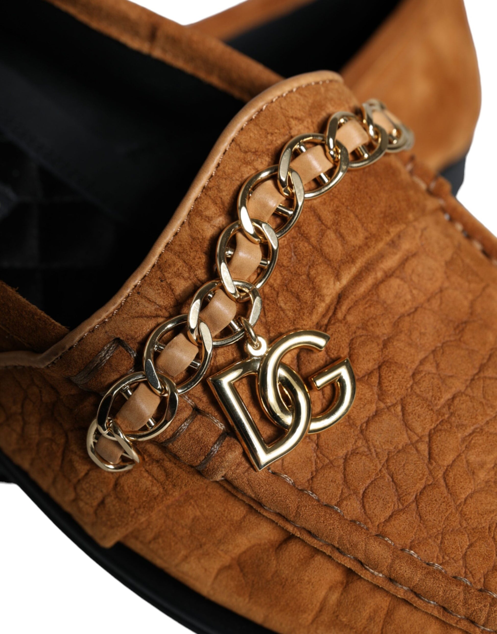 Chaussures mocassins Dolce & Gabbana en velours marron et cuir avec logo à enfiler