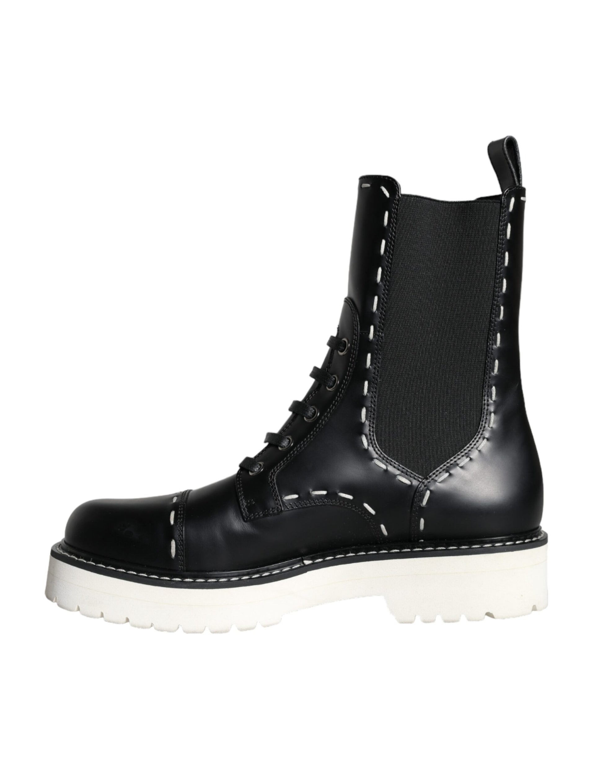 Bottes de combat mi-mollet en cuir noir Dolce & Gabbana