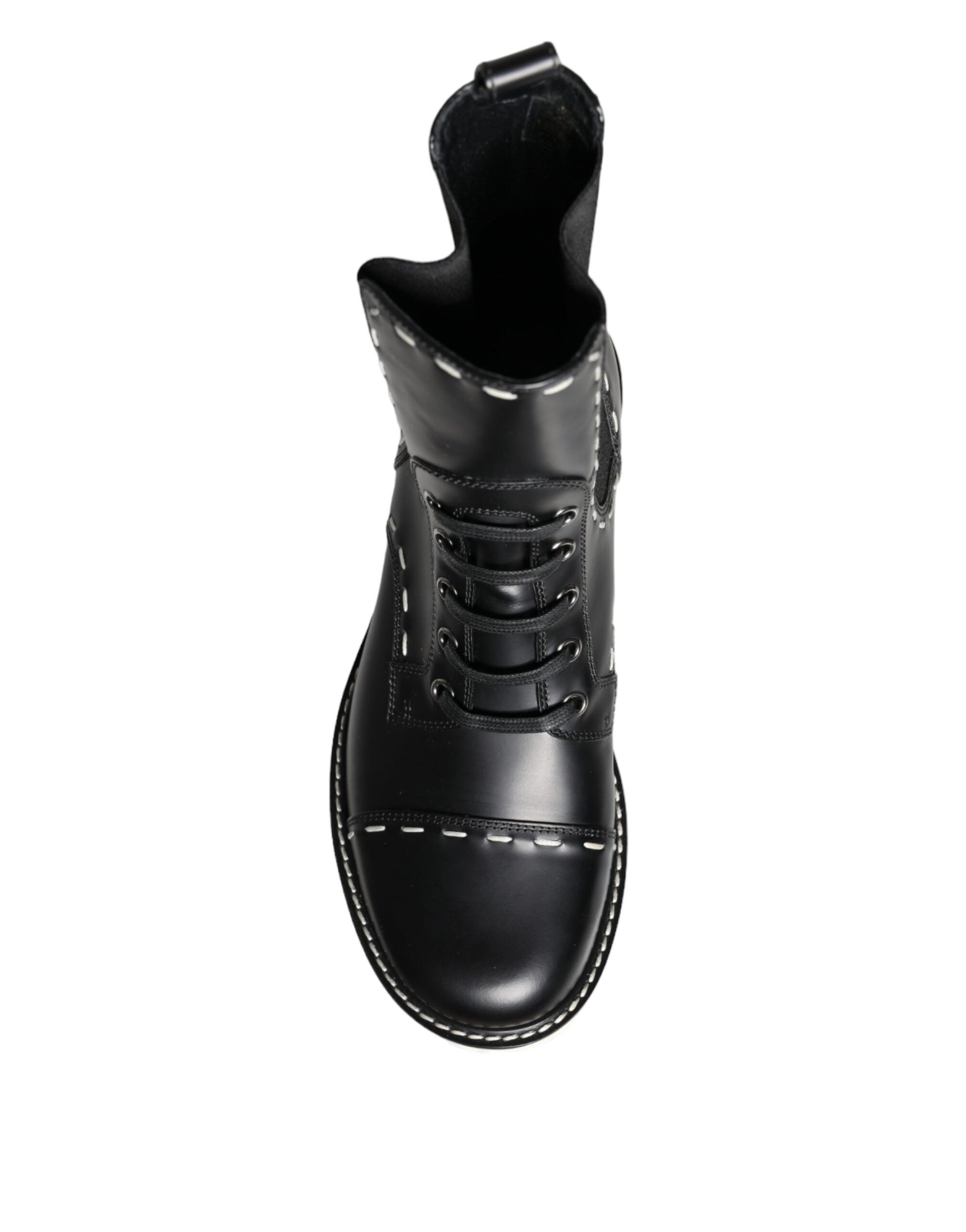 Bottes de combat mi-mollet en cuir noir Dolce & Gabbana