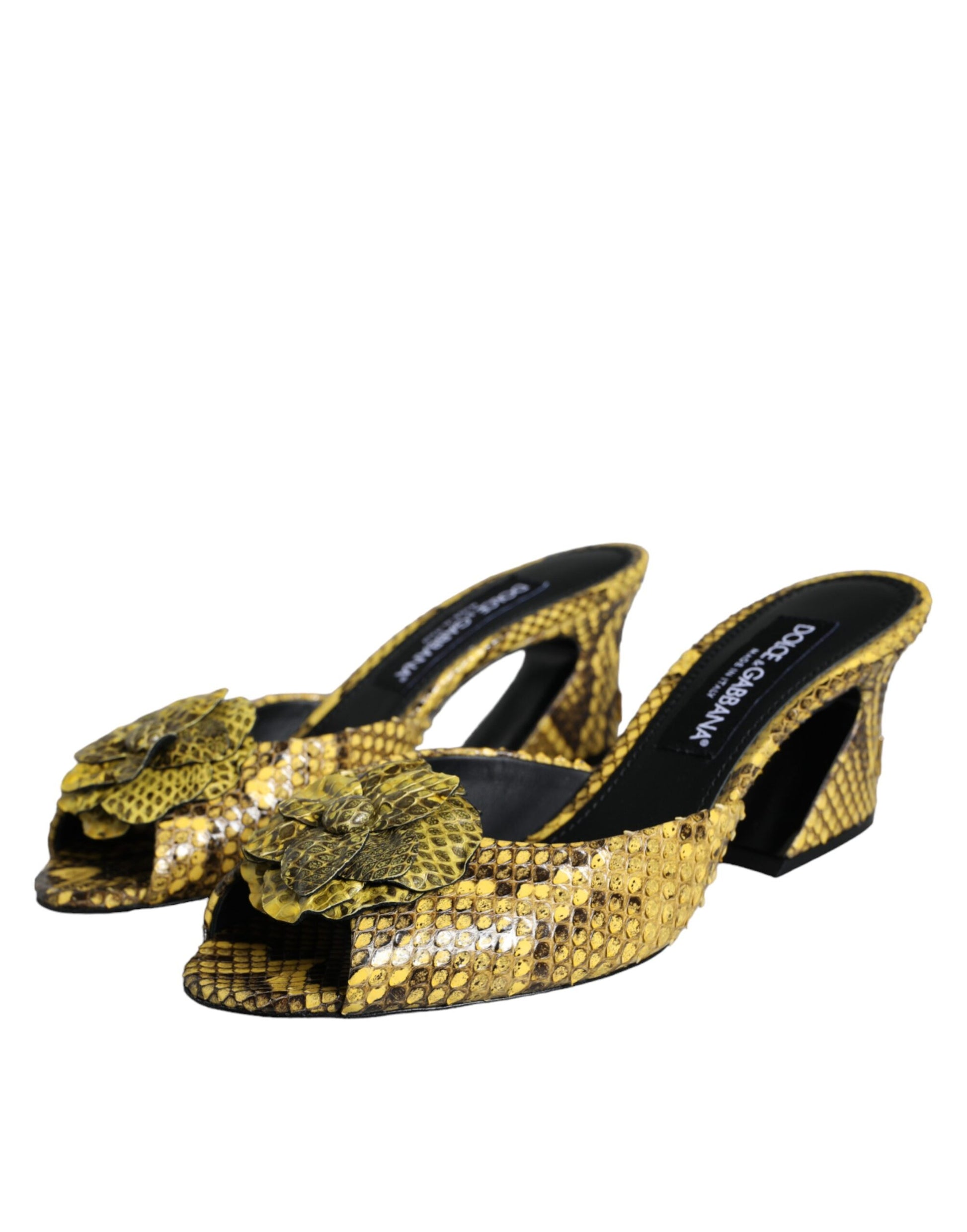 Chaussures à talons carrés en cuir jaune Dolce & Gabbana