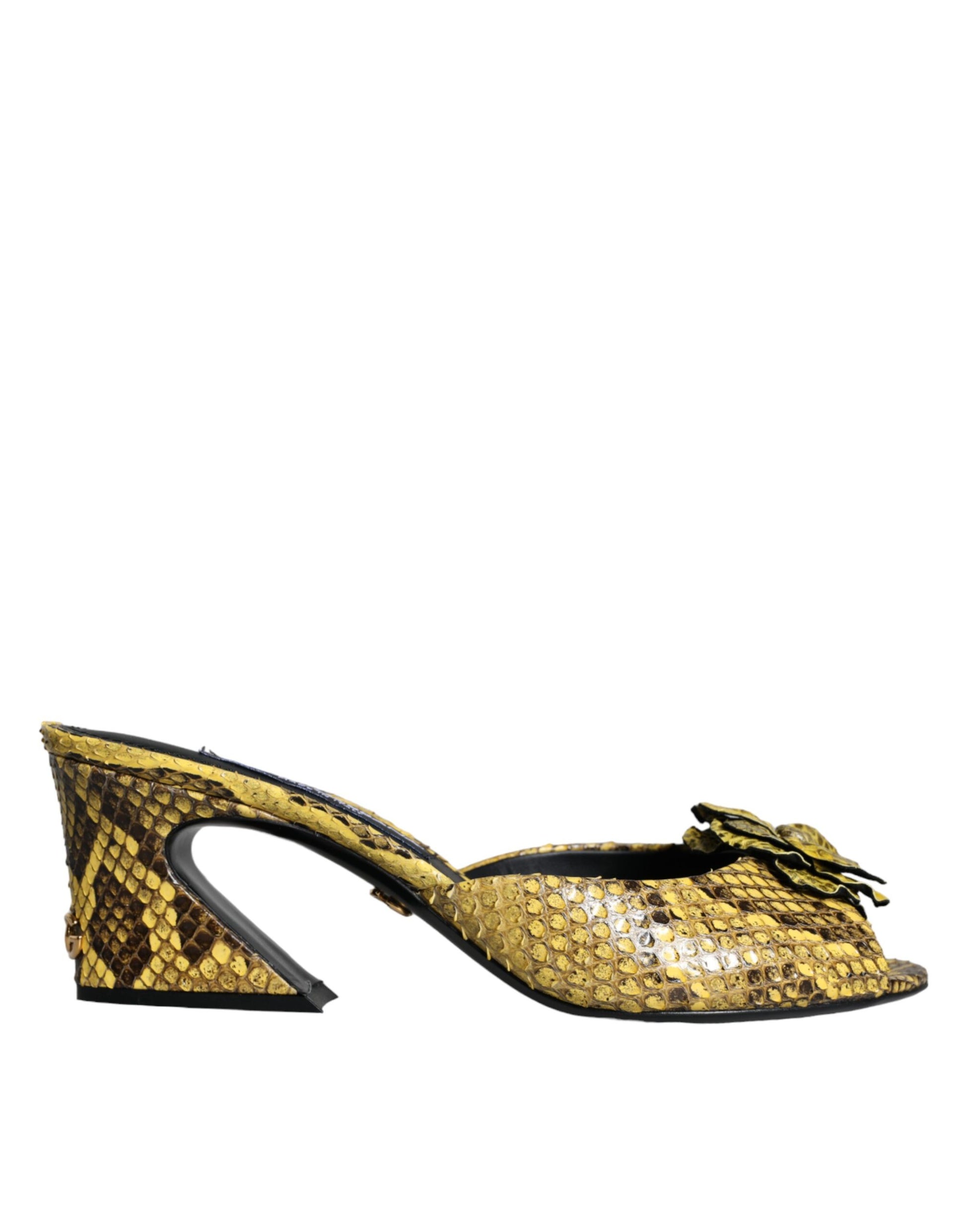 Chaussures à talons carrés en cuir jaune Dolce & Gabbana