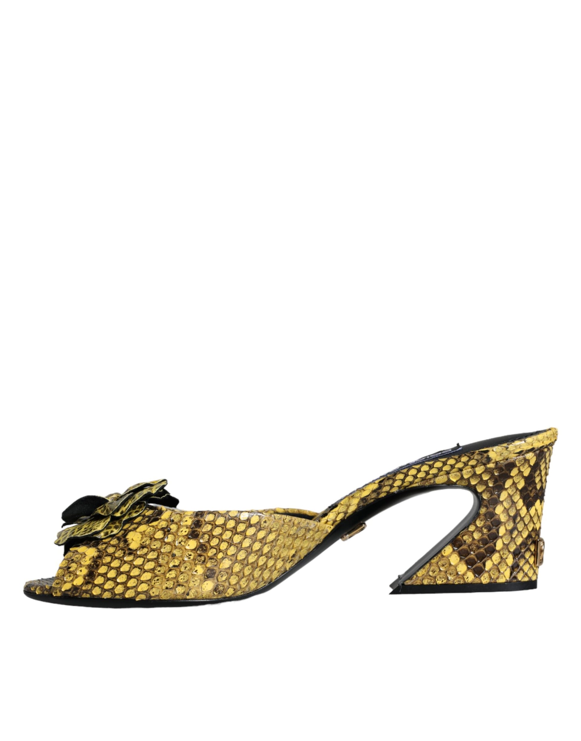 Chaussures à talons carrés en cuir jaune Dolce & Gabbana