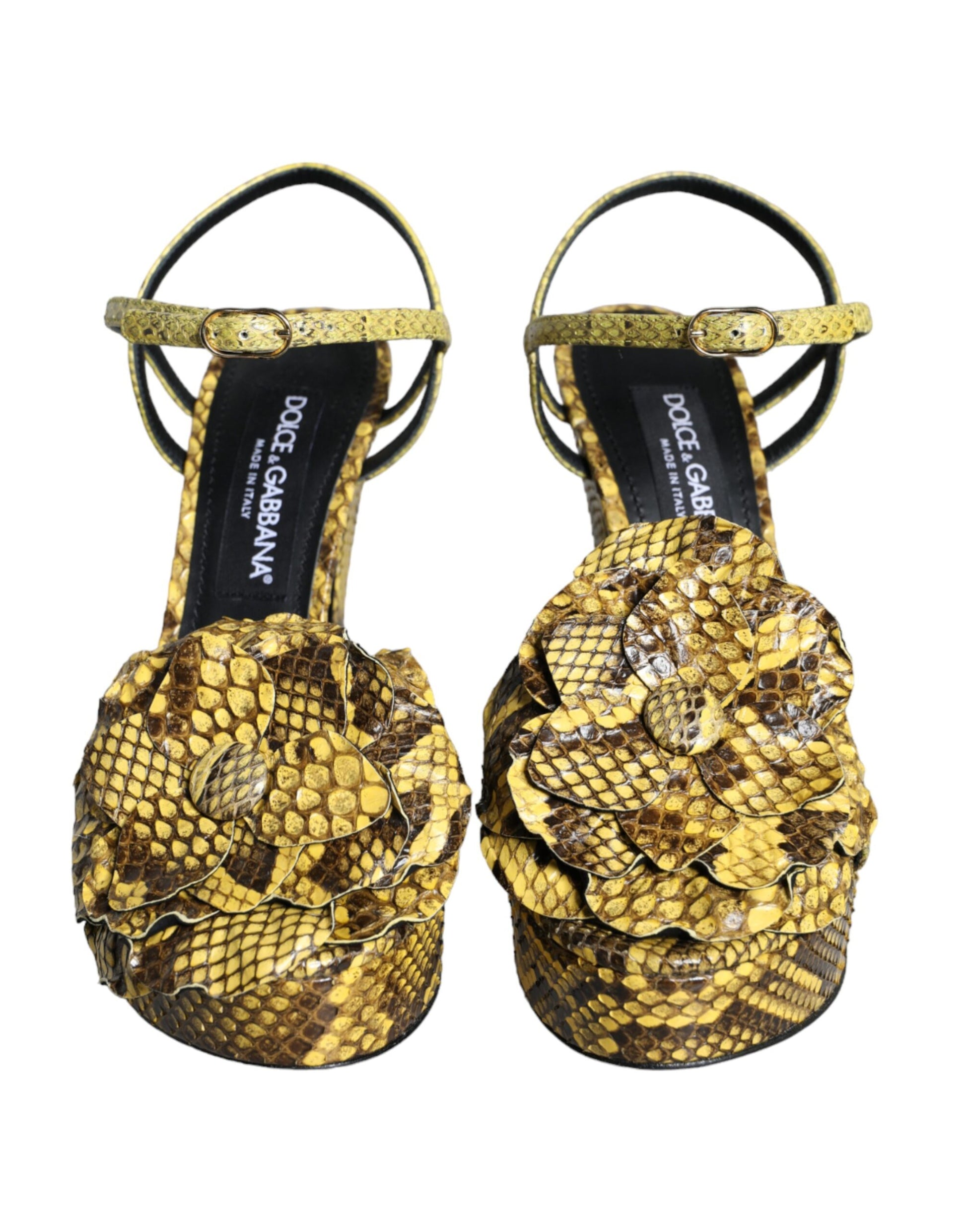 Chaussures à talons Dolce & Gabbana en cuir exotique jaune avec bride à la cheville
