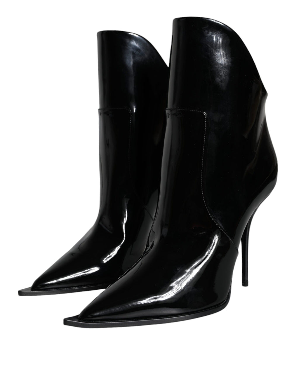 Chaussures Bottines Pointues en Cuir Verni Noir Dolce & Gabbana