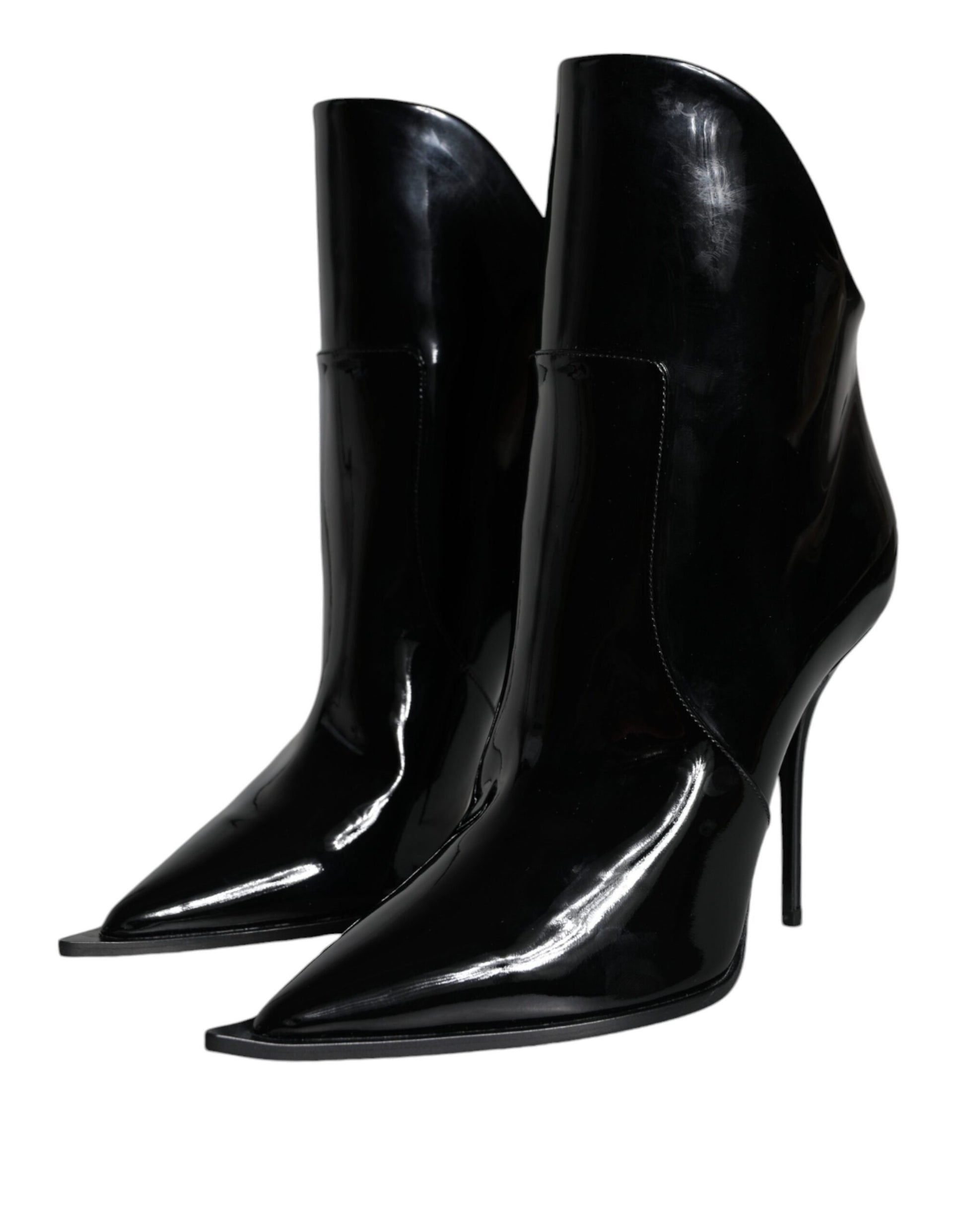 Chaussures Bottines Pointues en Cuir Verni Noir Dolce & Gabbana