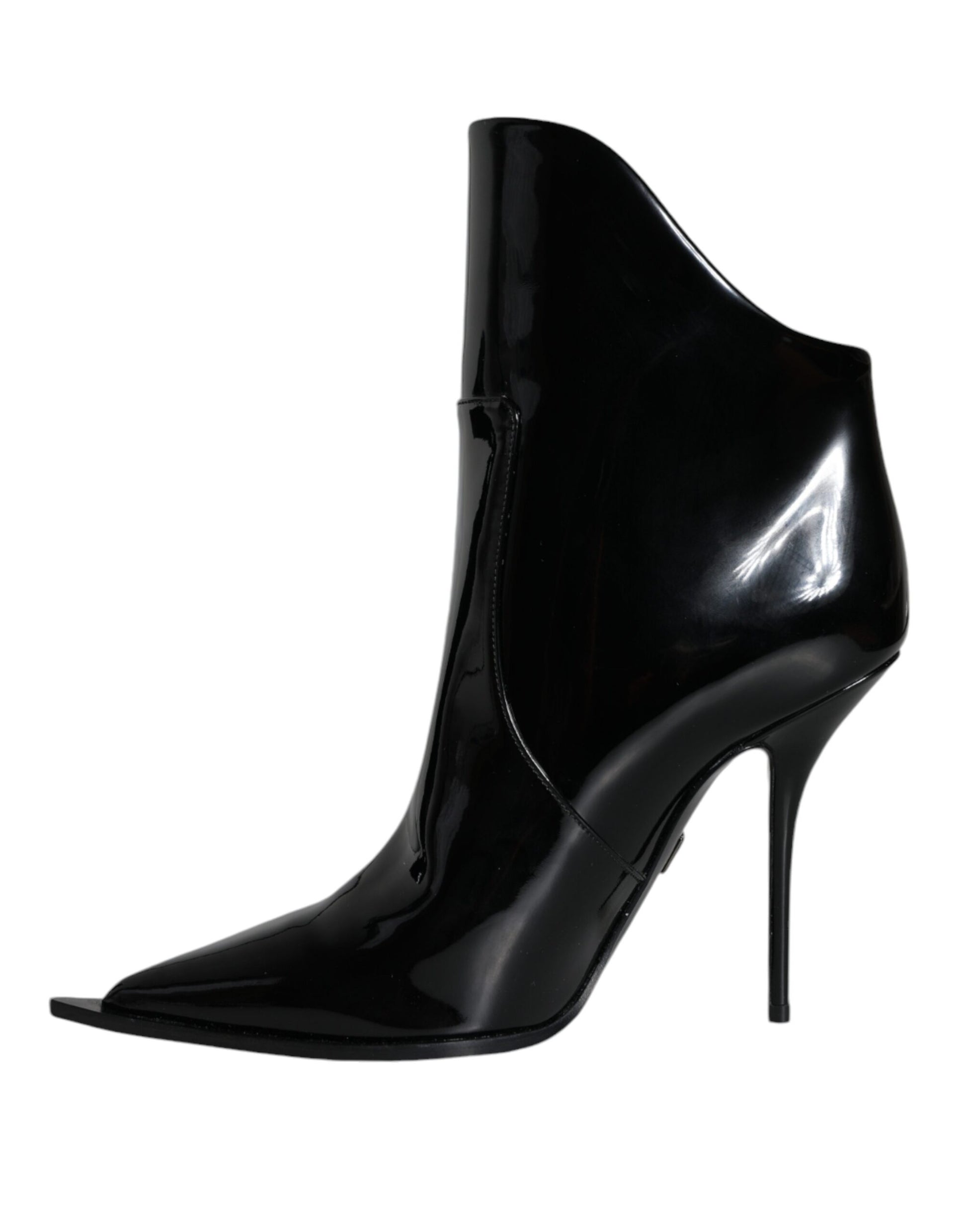 Chaussures Bottines Pointues en Cuir Verni Noir Dolce & Gabbana