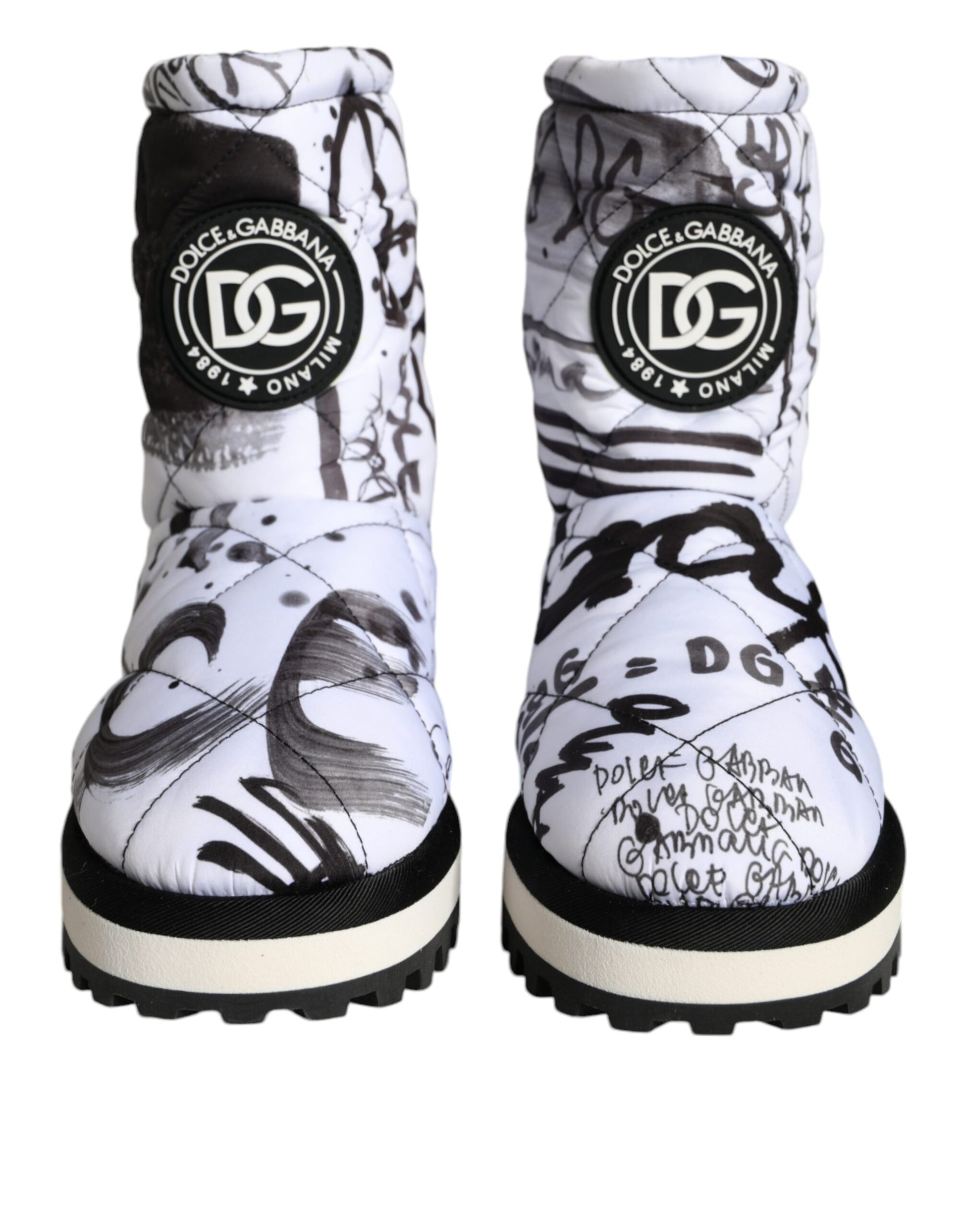 Dolce & Gabbana Bottes Mi-Mollet Blanches Matelassées à Logo Imprimé Chaussures