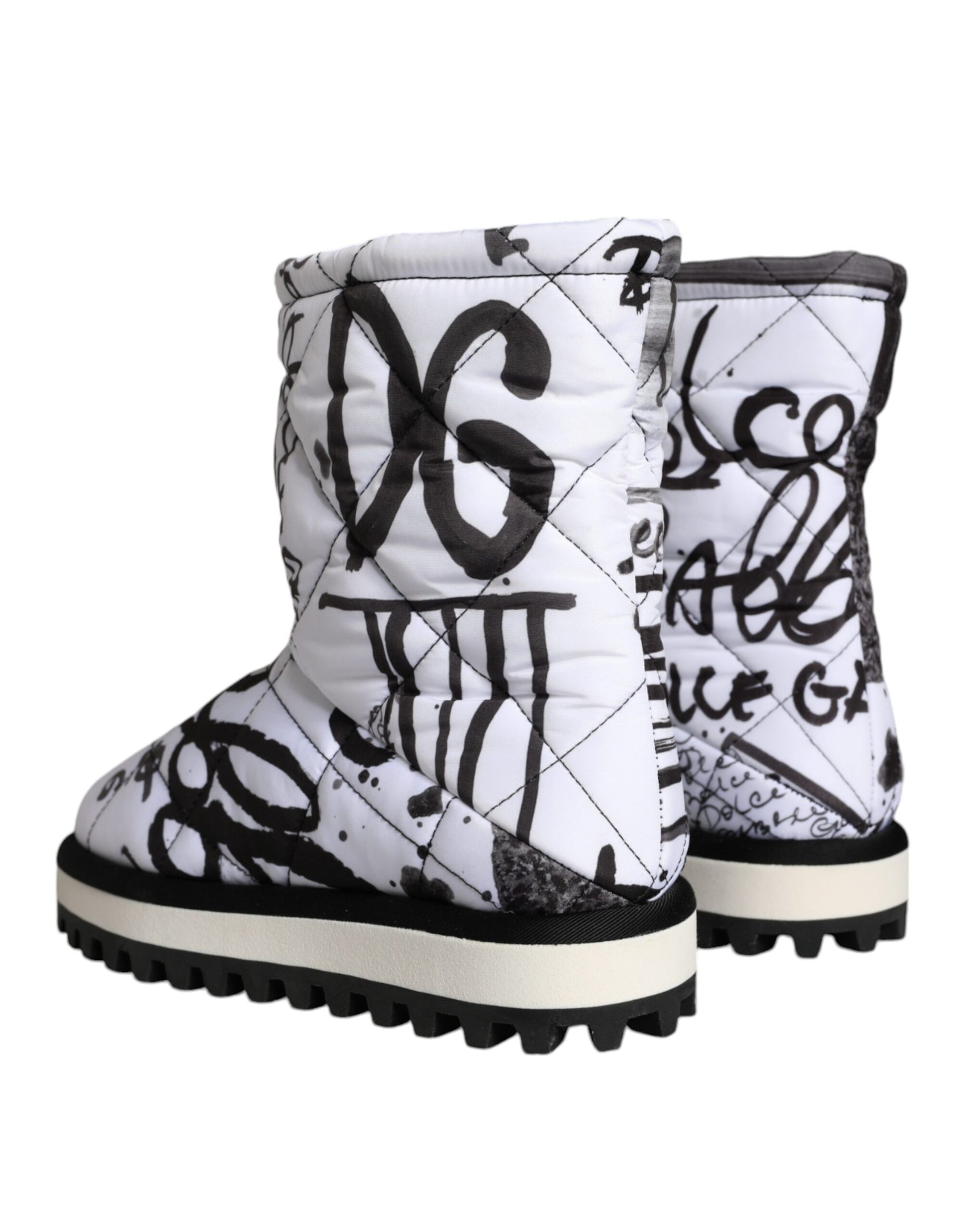 Dolce & Gabbana Bottes Mi-Mollet Blanches Matelassées à Logo Imprimé Chaussures