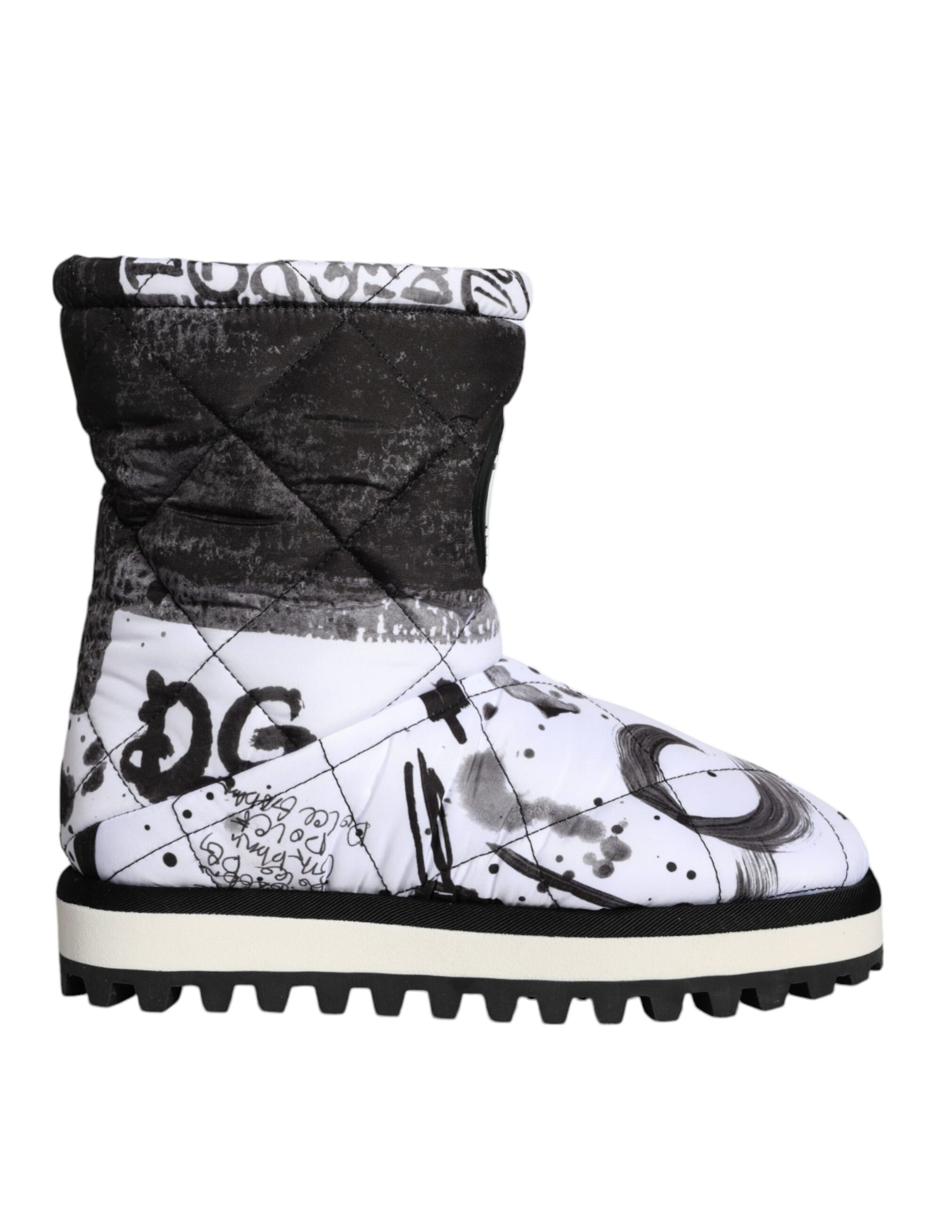 Dolce & Gabbana Bottes Mi-Mollet Blanches Matelassées à Logo Imprimé Chaussures