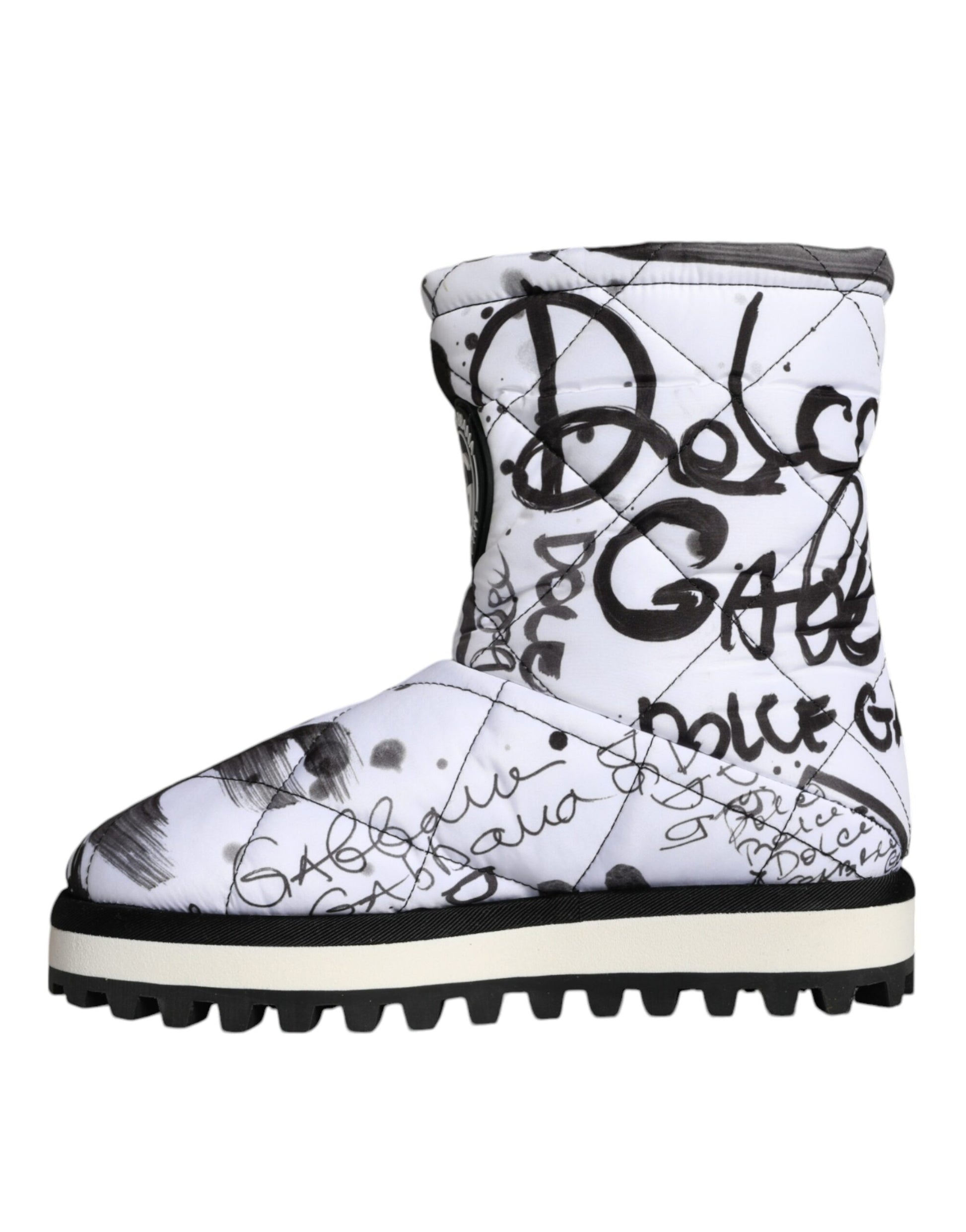 Dolce & Gabbana Bottes Mi-Mollet Blanches Matelassées à Logo Imprimé Chaussures