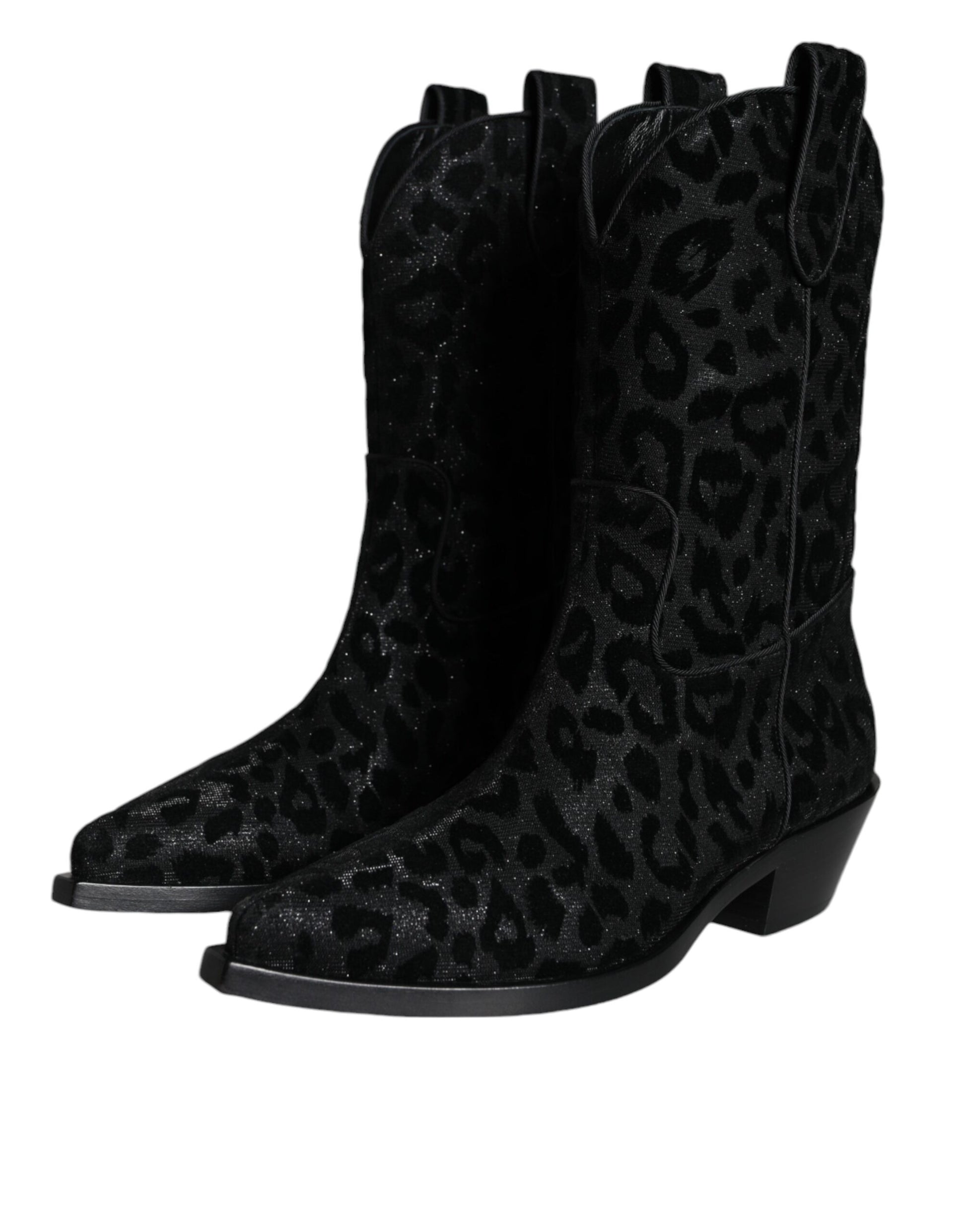 Dolce & Gabbana Bottes de cowboy léopard noires et grises