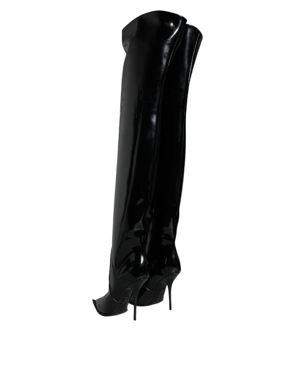 Bottes hautes en cuir verni noir Dolce & Gabbana