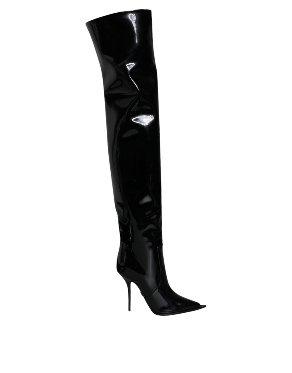 Bottes hautes en cuir verni noir Dolce & Gabbana