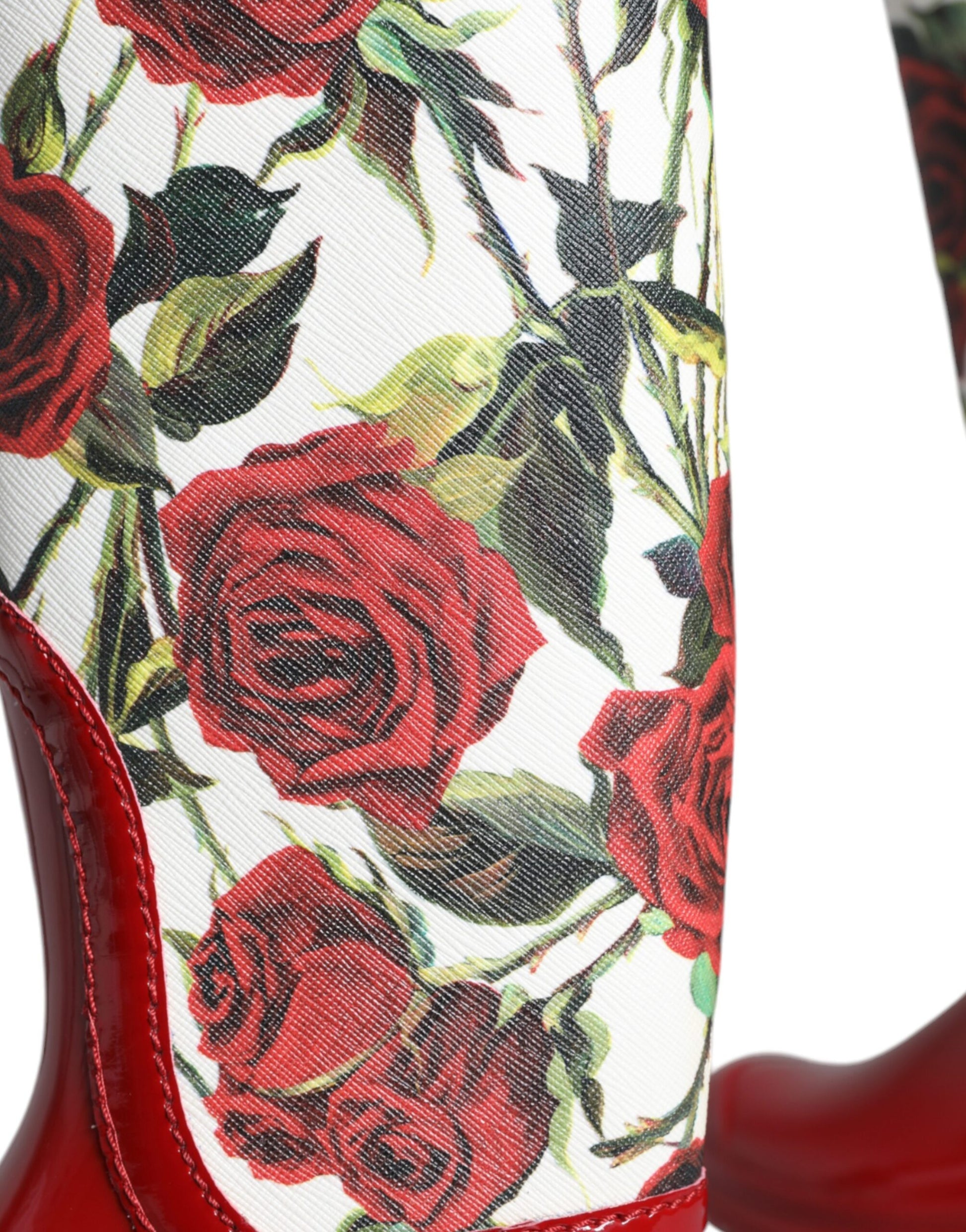 Bottes plates hautes en caoutchouc rouge à fleurs Dolce & Gabbana