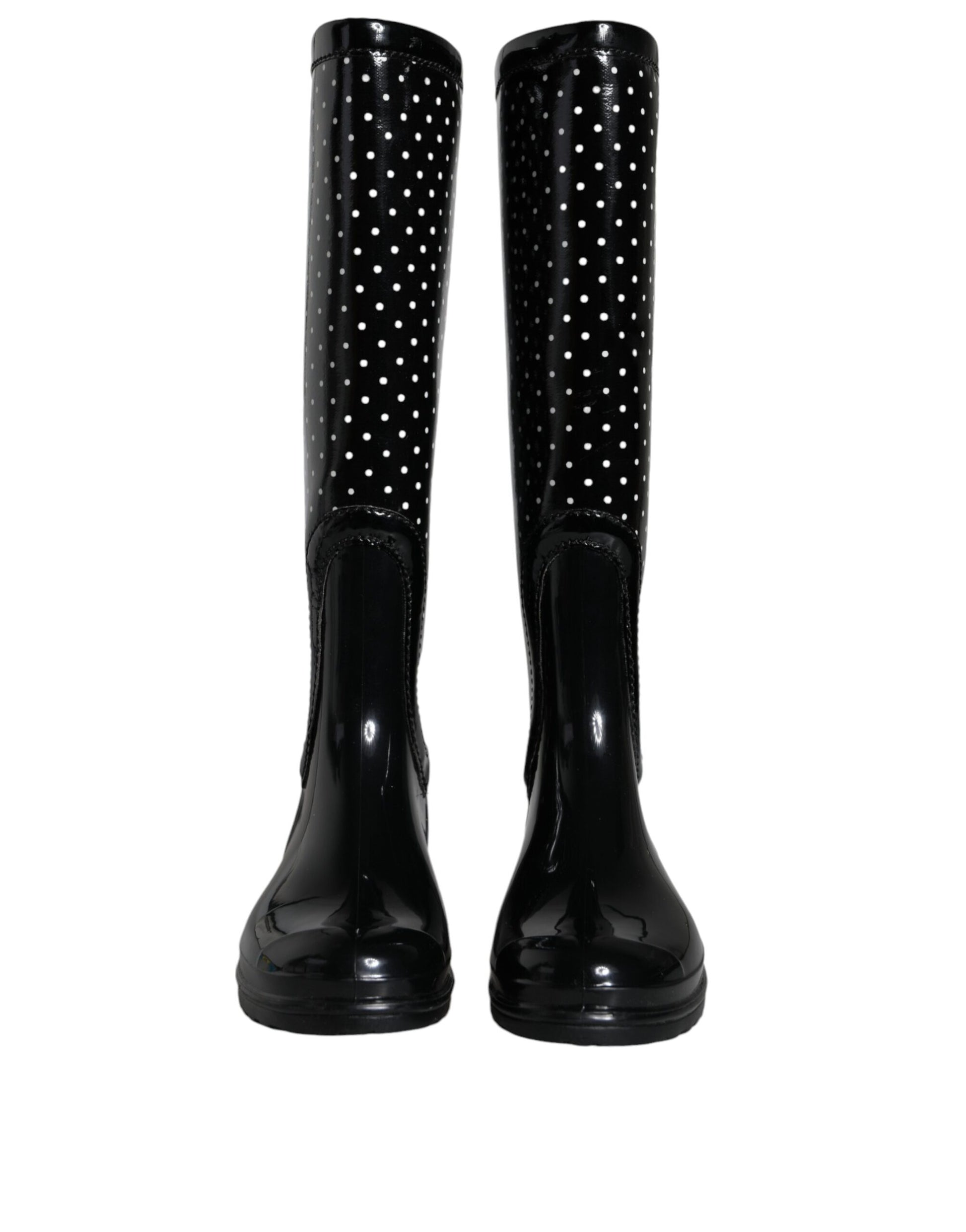 Bottes hautes en caoutchouc Dolce & Gabbana noires à pois