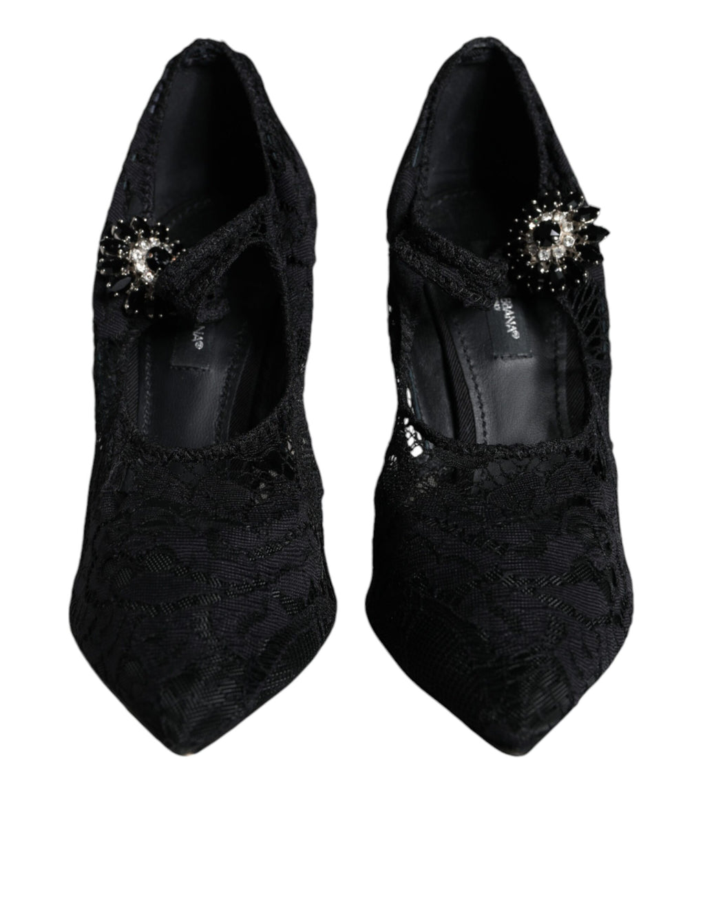 Escarpins Mary Jane noirs en dentelle et cristaux Dolce & Gabbana